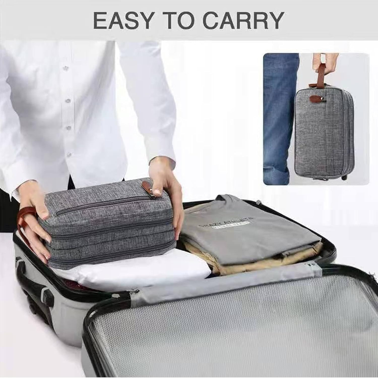 Travel Toiletry Shaving Bag for Men, 1Pc Water Resistant Oxford Cloth Shave Hanging Dopp Kit,Water Resistant Canvas Shaving Bag Toiletry Bag,Oxford Cloth Toiletry Bag Shave Bags,Grey image number 4