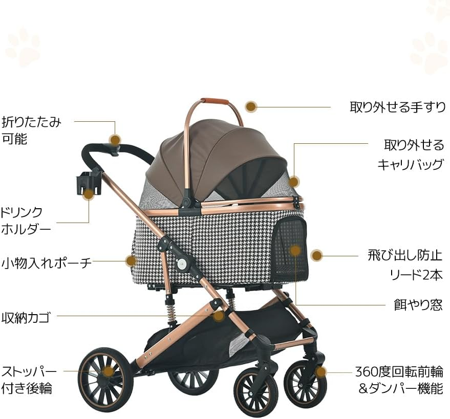 BTM Msize Pet Cart, Face-To-Face, Separated, 2-Way Folding, Multi-Headed, Medium Dogs, Small Dogs, Full O Pen, 4 Wheels, Aluminum, Storage, Lightweight, Stopper Included, Damper, Easy to Assemble, Dog image number 2