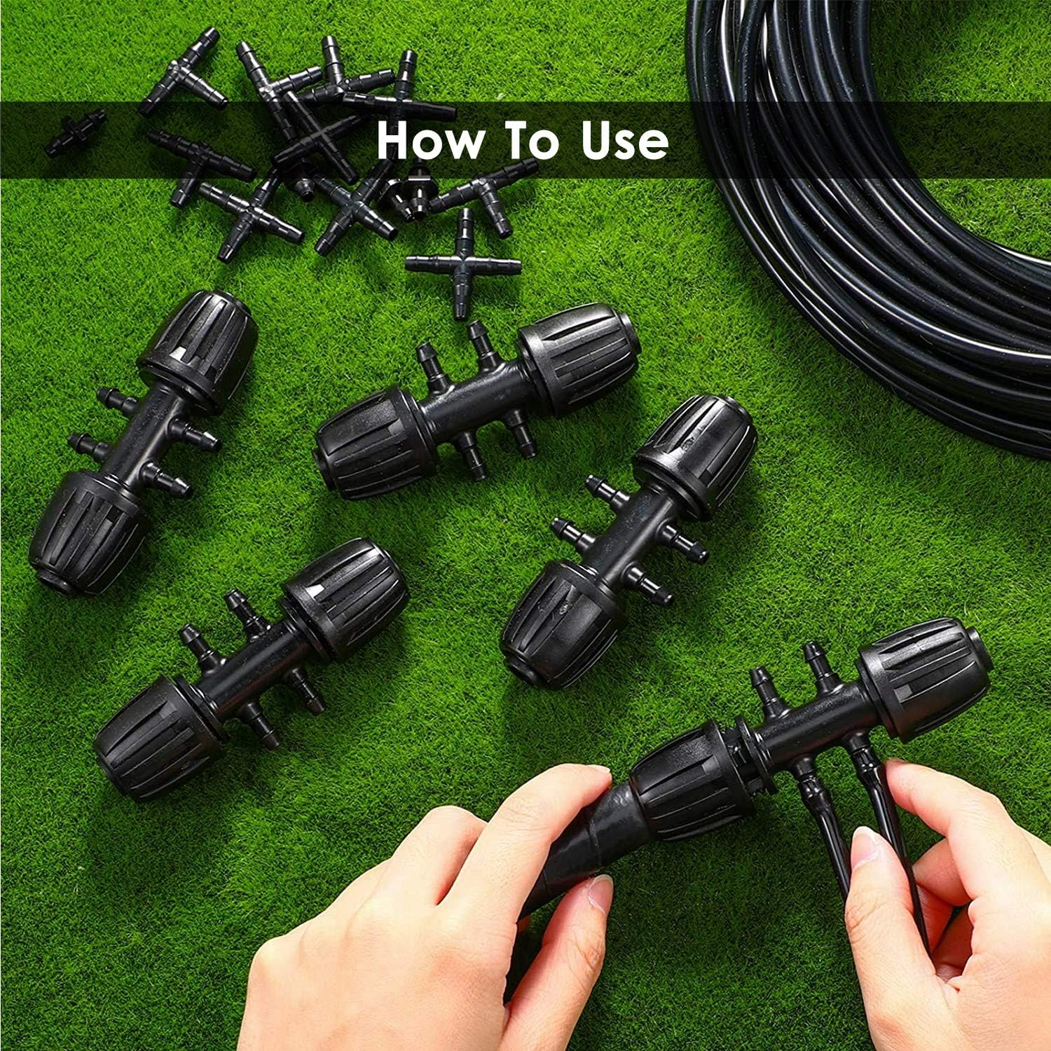 20 Pieces Barbed Tee Drip Rigation Tubing Connectors Hose Joi 1/2 Inch to 1/4 Inch 6 Way Fittings Adapter Black S image number 1