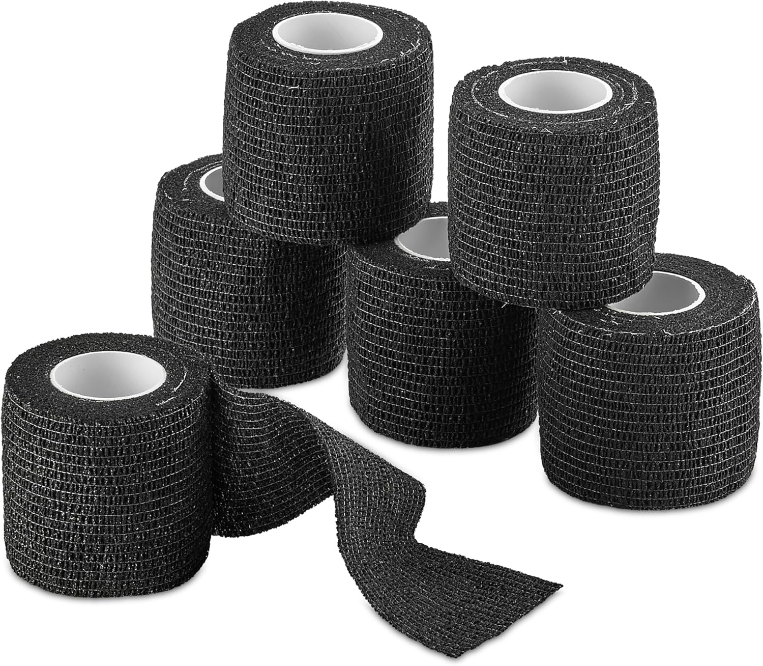 Self-Adherent Cohesive Bandage - Black Medical Wrap - 6 Rolls 2" Wide X 5 Yards Sports Tape for Medical Use, Sports, First Aid and Helps Protect Skin