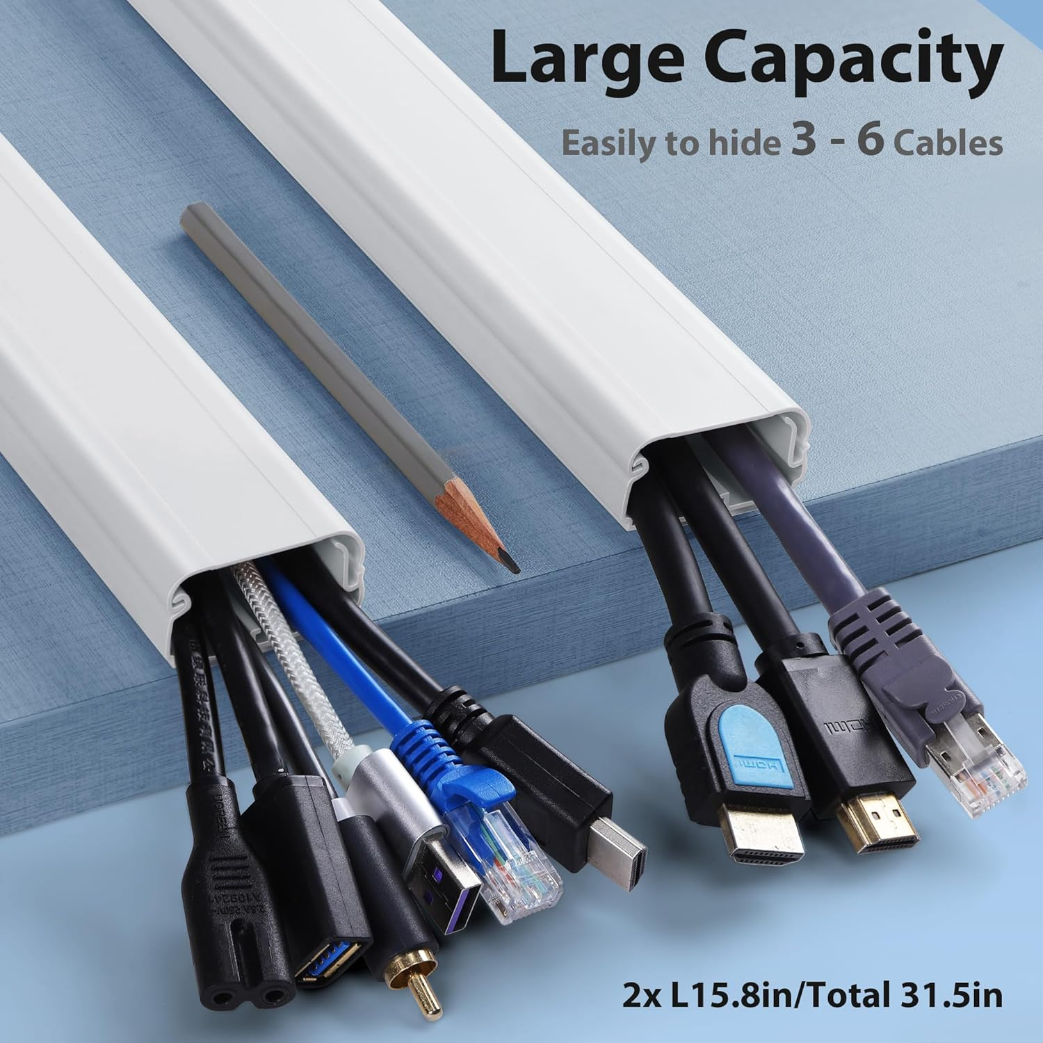 Zhiyo TV Cord Cover for Wall, 31.5 Inch Cable Concealer, Cord Hider for Wall Mounted TV, Paintable Wall Cable Cover to Hide Wires, White Cable Raceway Kit, 2X L15.8In W1.5In H0.75In image number 6