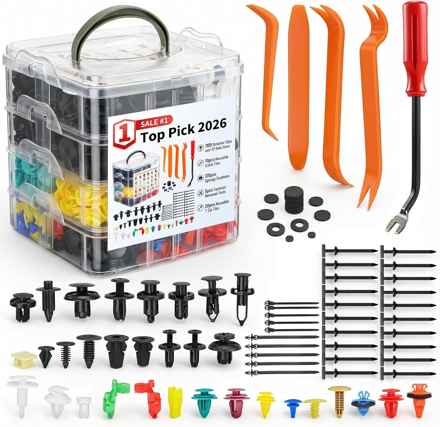 1260Pcs Car Push Retainer Clips Body Clips Plastic Fasteners Kit Fender Rivet Clips 32 Most Popular Sizes Nylon Auto Push Pin Rivets Set for Toyota GM Ford Honda Acura Chrysler