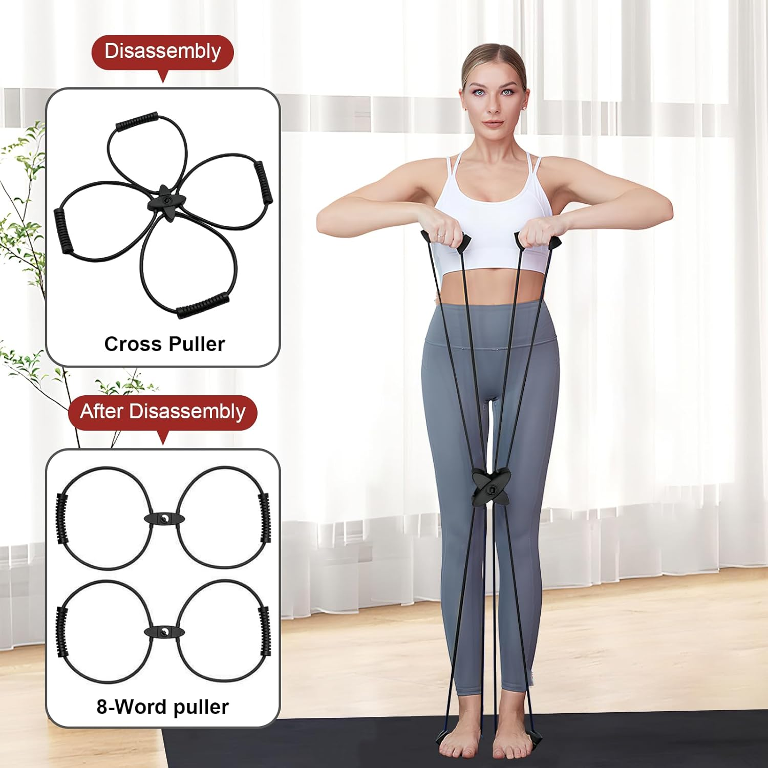 Naapesi Women'S Pilates Coreplus Reformer Kit Pilates Band with 4 Rings Fitness Equipment for Muscle Building & Flexibility (Black) image number 1