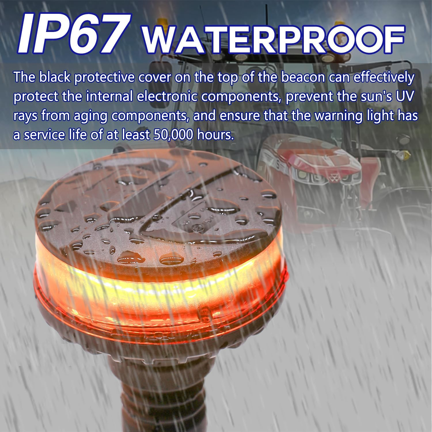 Monirf 42 Leds Amber Tractor Beacon Lights, 4.6Inch Pole Mount Amber Strobe Lights, 12-24V Plow Truck Tractor Emergency Strobe Lights, 10 Modes Flashing Safety Warning Lights for Trucks Tractors image number 4