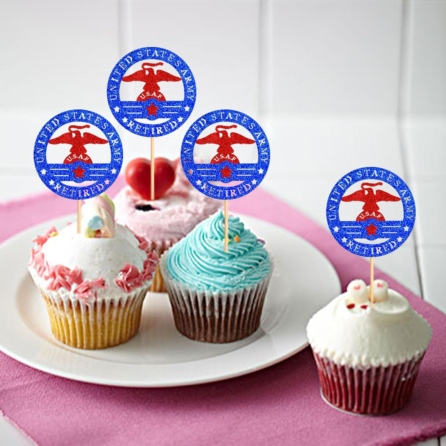 24PCS Military Themed Cupcake Toppers Badge Military Themed Retired Cupcake Picks Navy Bound Themed Cupcake Decorations Retirement Army Birthday Party Cake Decorations Supplies image number 2