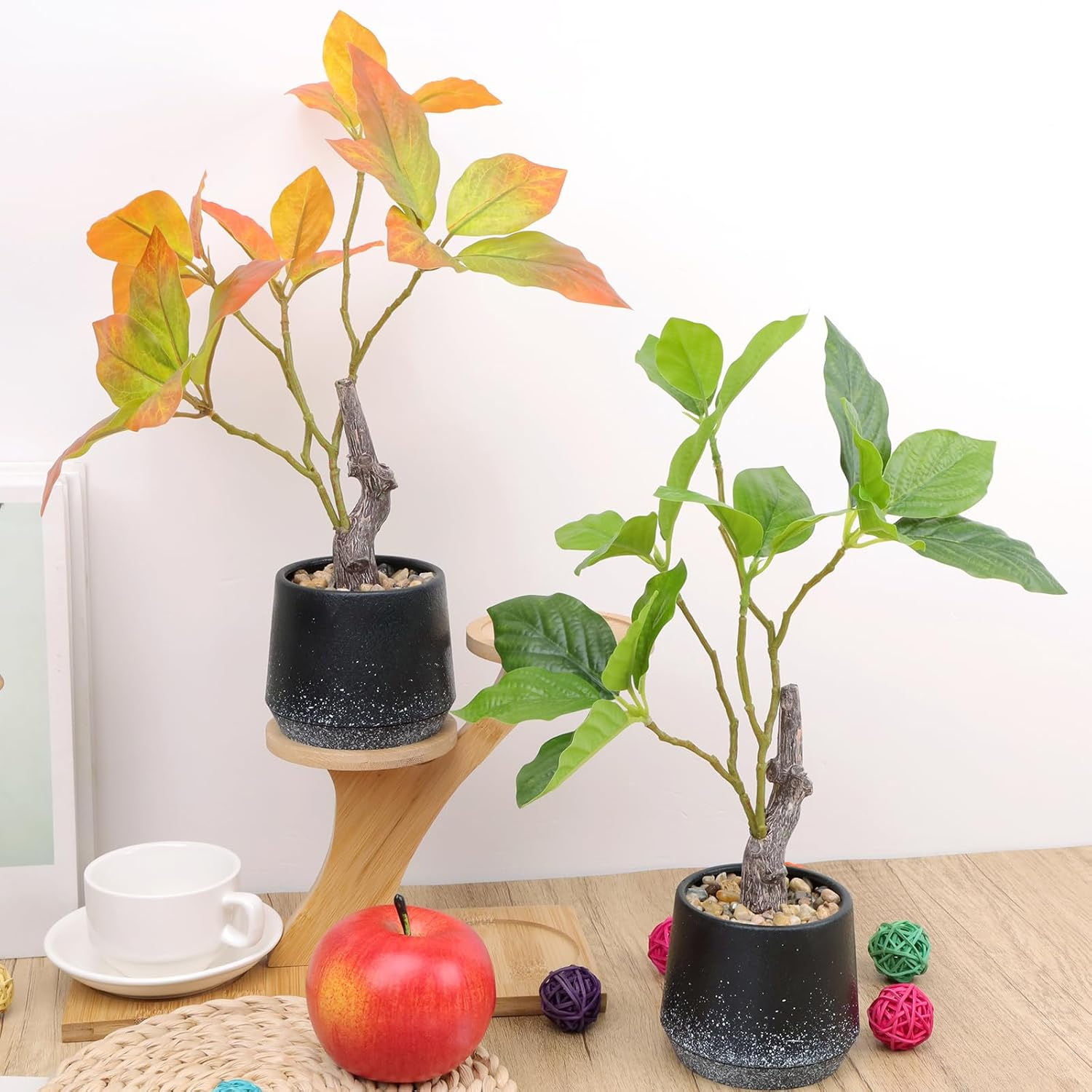 Gresorth 2 Pack Artificial Bonsai Plants with Decorative Pebbles Fake Realistic Greenery Potted Decor for Indoor Spaces Office Displays Garden Landscapes - 30Cm - C - 2 Colors image number 6