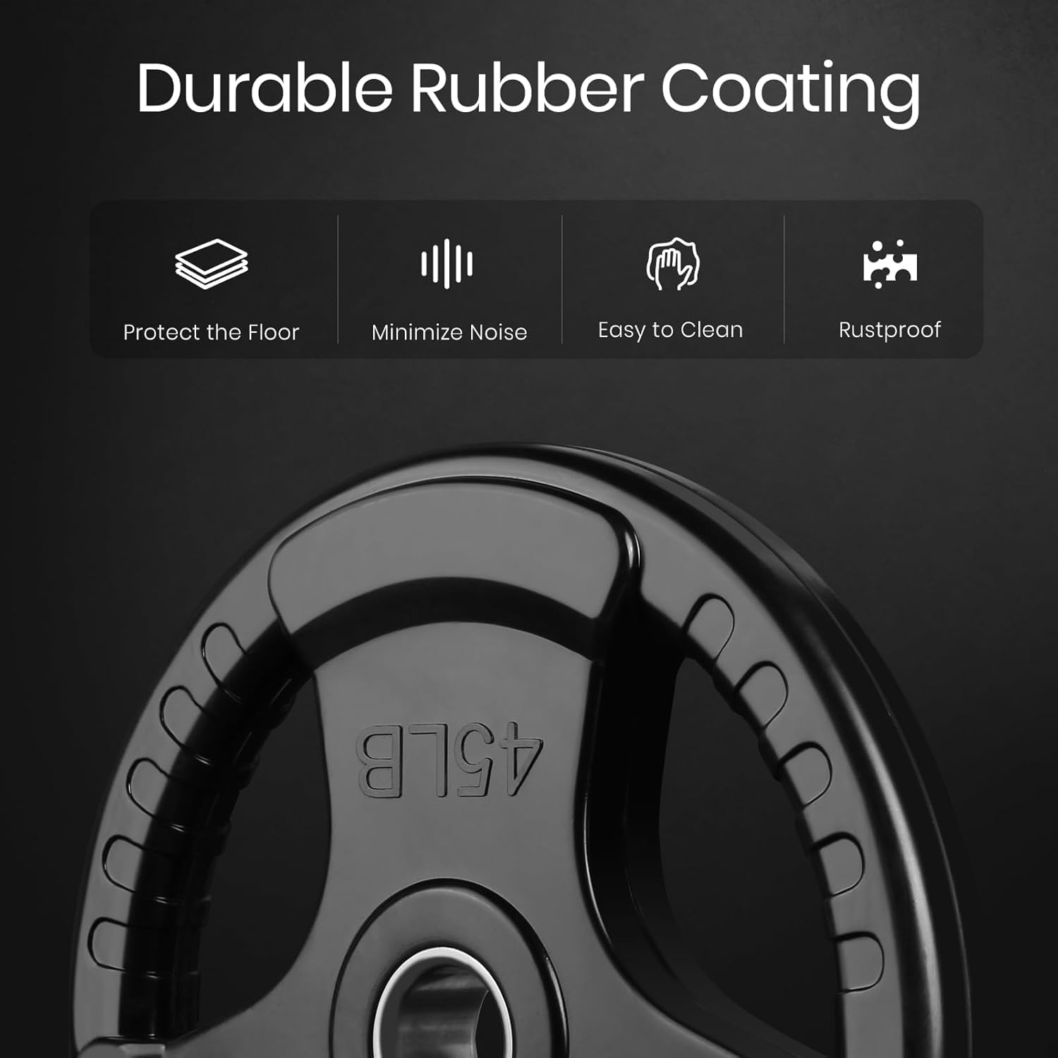 Olympic Weight Plates ,2-Inch Rubber Weight Plates with Opening and Tri-Grip, Solid Cast Iron Core Weights Set for Barbell, Weightlifting Plate for Dumbbell, Strength Training, Body Building, WOD, MMA, Crossfit, Fitness, Sports - 10Kgx2 image number 4