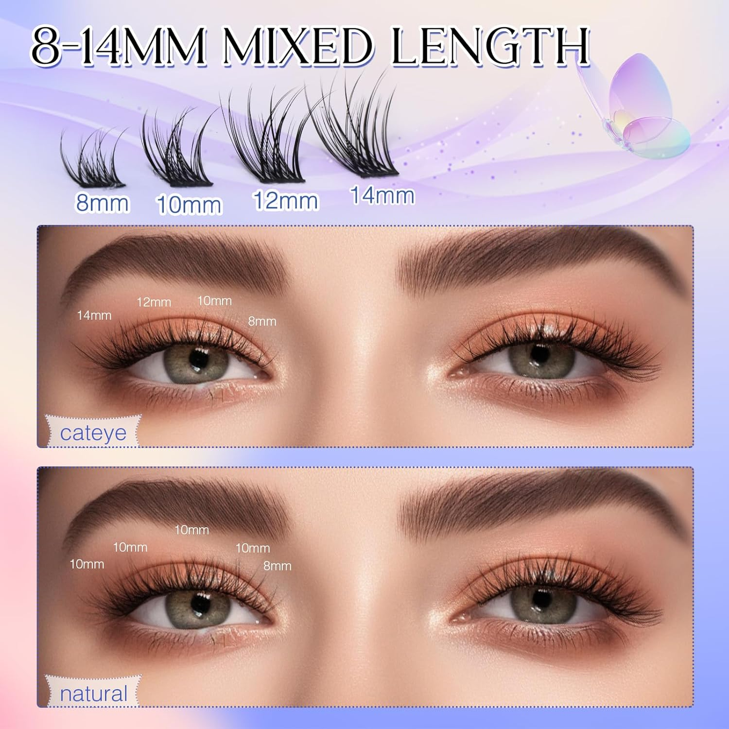 LZM Lash Clusters 84 Pcs C Curl Cluster Lashes Natural Look Wispy Eyelash Extension Eyelash Clusters Thin Band & Soft DIY at Home Mix Length 8-14Mm (WL16) image number 4
