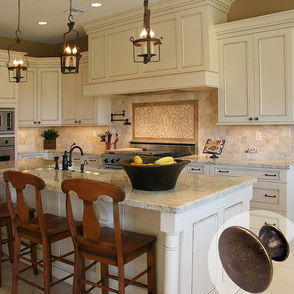 6X Cabinet Knob Bedroom Cupboard Handles Drawer Antique Single round Pull (Black)