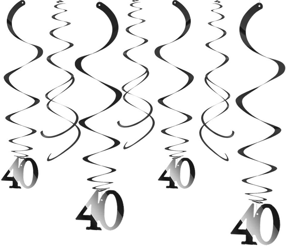 Black 40 Party Swirl Birthday Decorations-Foil Ceiling Hanging Swirl for 40Th Birthday Party Decorations 40Th Anniversary - Pack of 20 image number 5