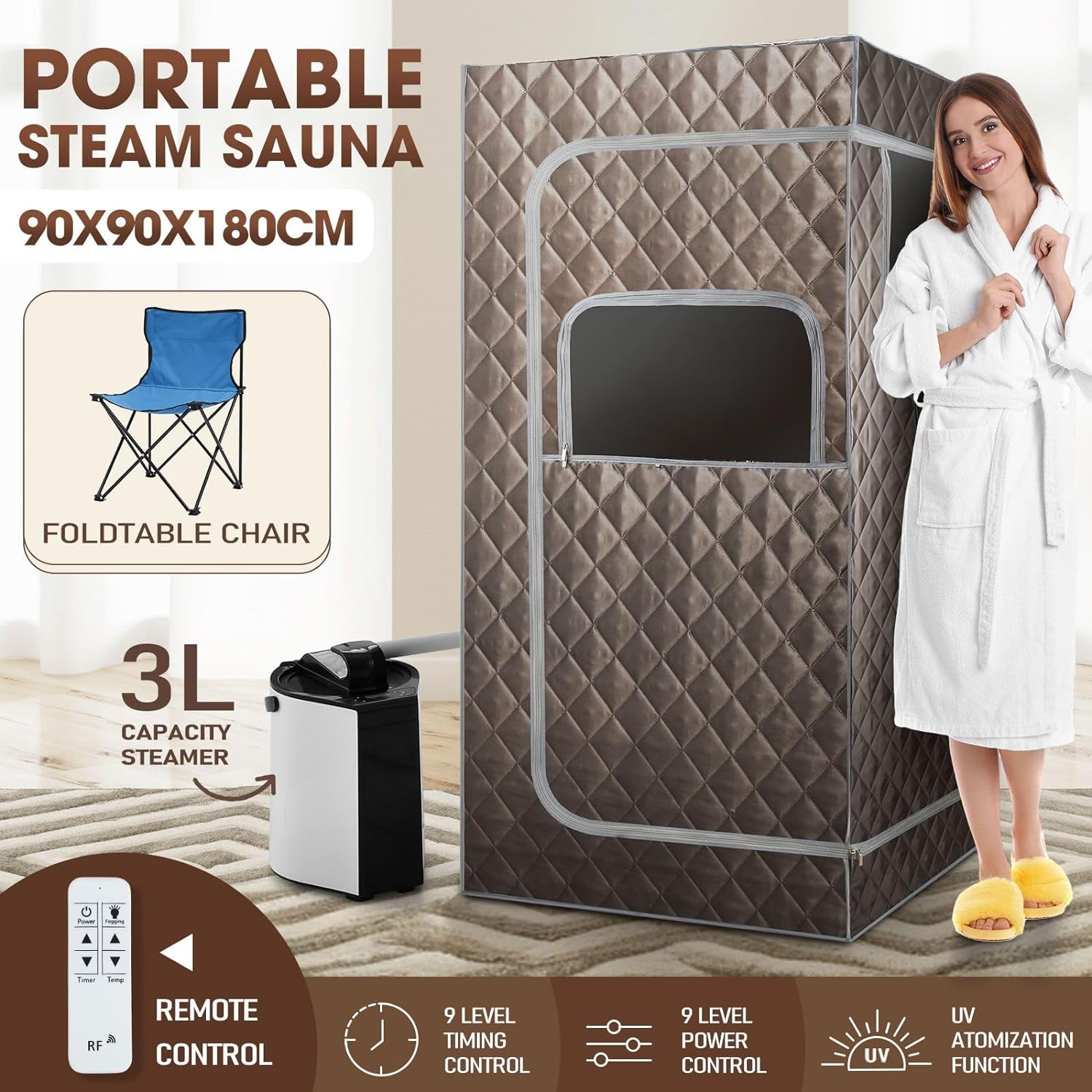 AUSWAY Sauna Box, Portable Sauna for Home, Steam Sauna Accessories Sauna Tent, Personal Sauna Steamer with 3L Steamer Heater 9 Levels image number 5