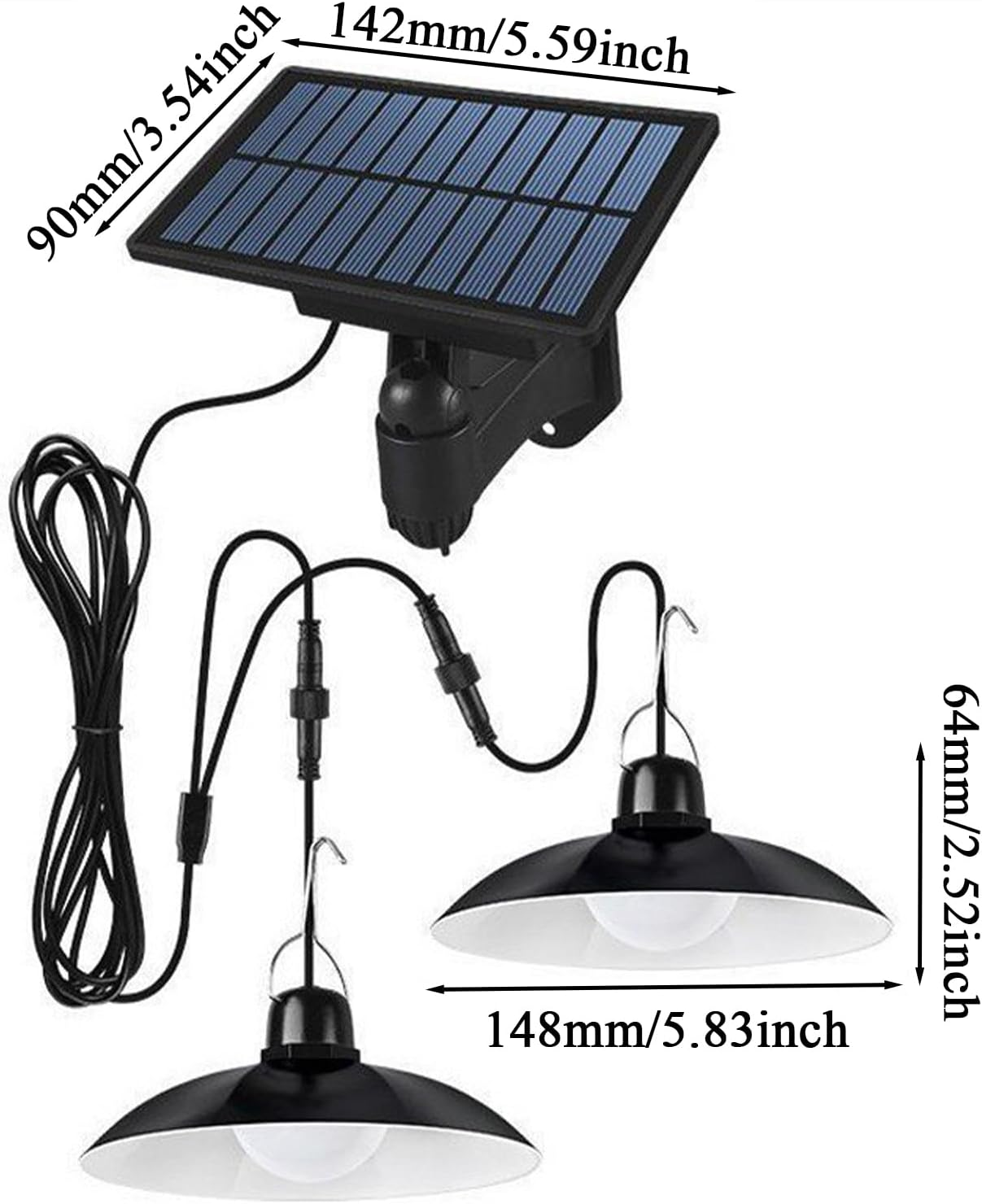 Solar Shed Light, Solar Pendant Lights Outdoor Indoor Garden Lamp, 2 Heads Porch Light, Hanging Chandelier Lights for Home, Barn, Garage, Gazebo Accessories and Decor - 01 image number 2