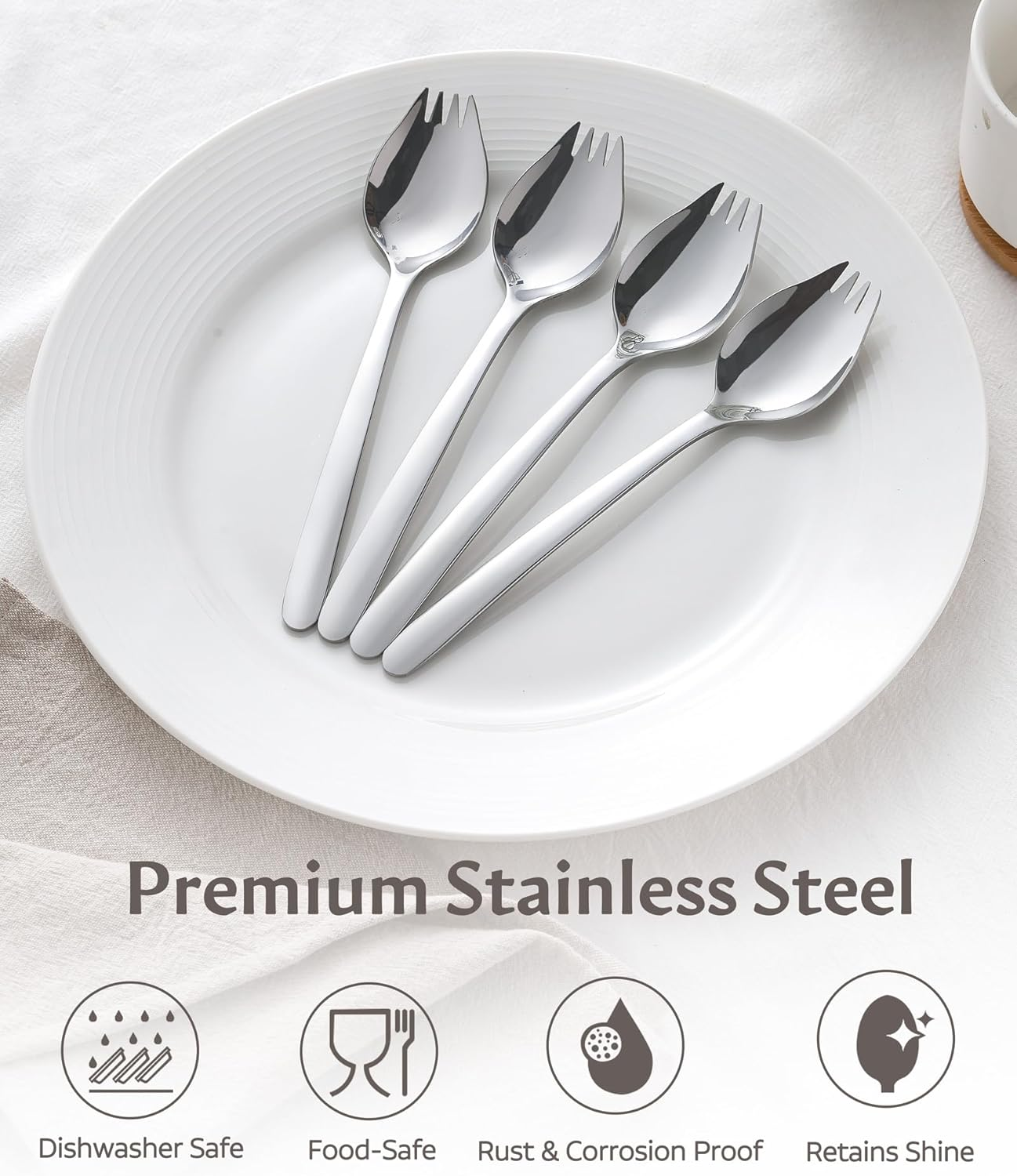 Lovingly Yours 7-Inch Spork Stainless Steel, Reusable Metal Sporks, Set of 4 image number 3