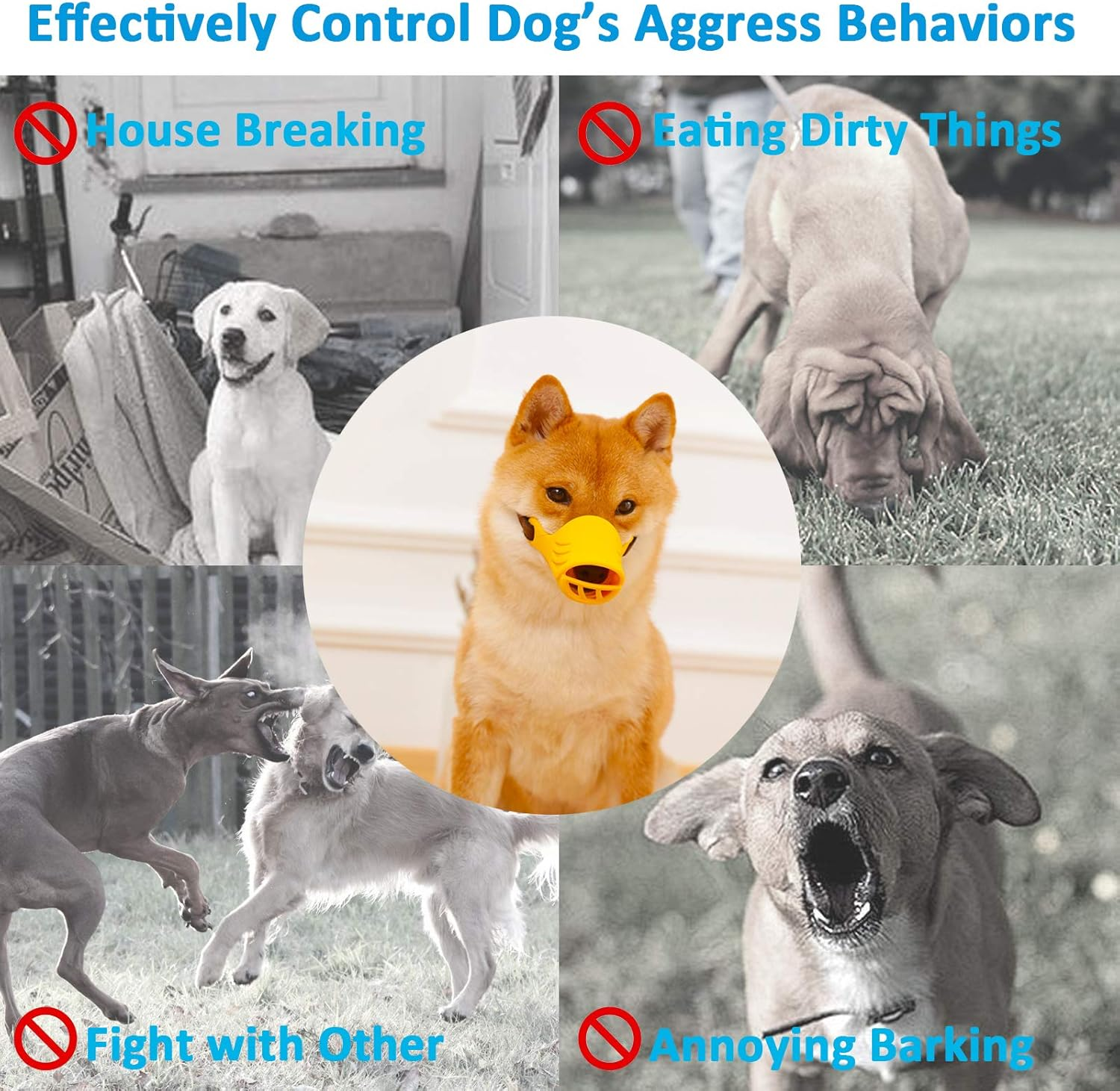 Dog Muzzle, Soft Duck Silicone Mouth Cover with Adjustable Strap for Small Medium Dogs, Best to Prevent Barking, Biting, and Chewing(Yellow,L) image number 6