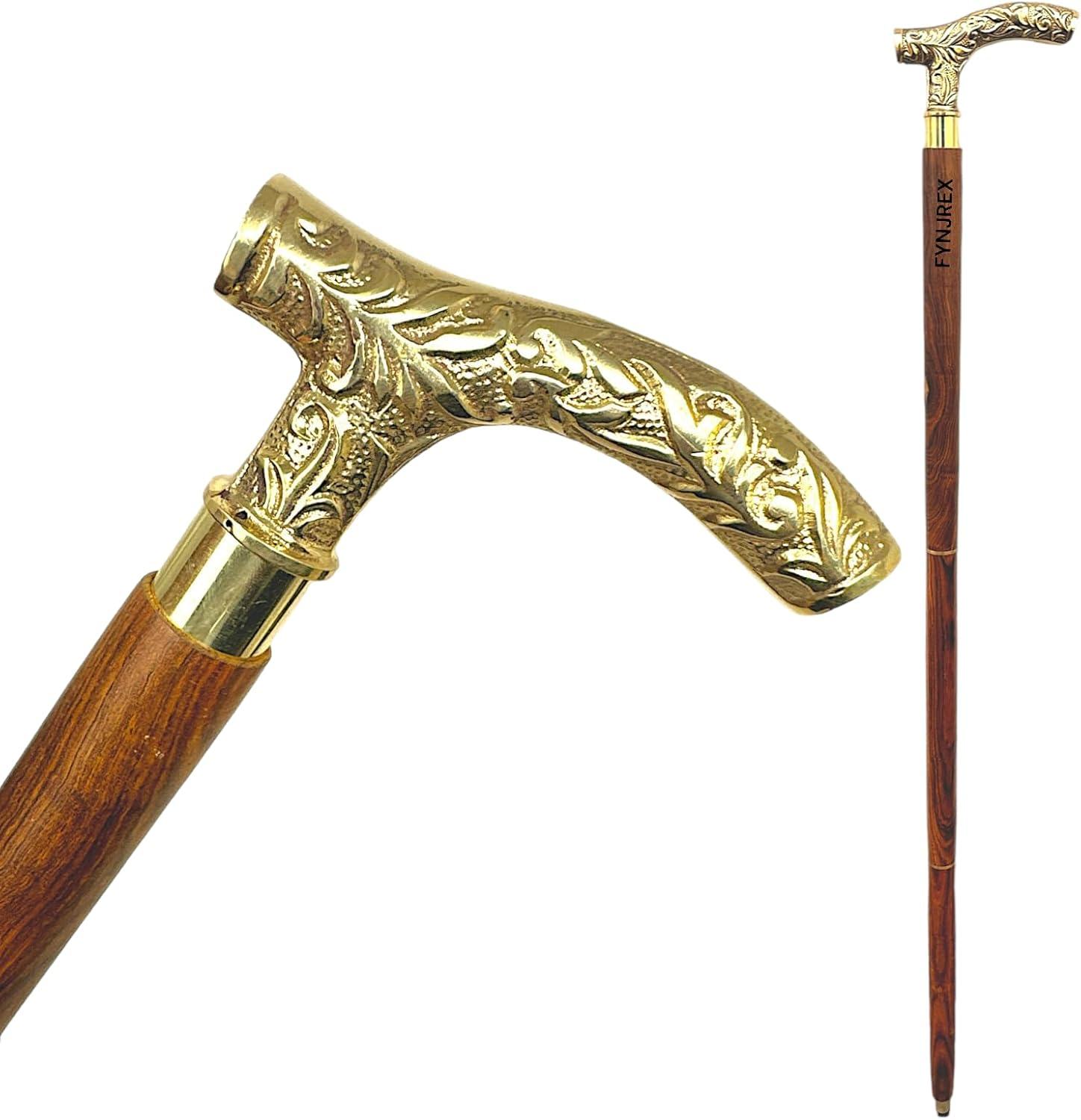 Vintage Walking Cane with Brass Handle, Wooden Stick with T-Shape Derby Handle image number 3