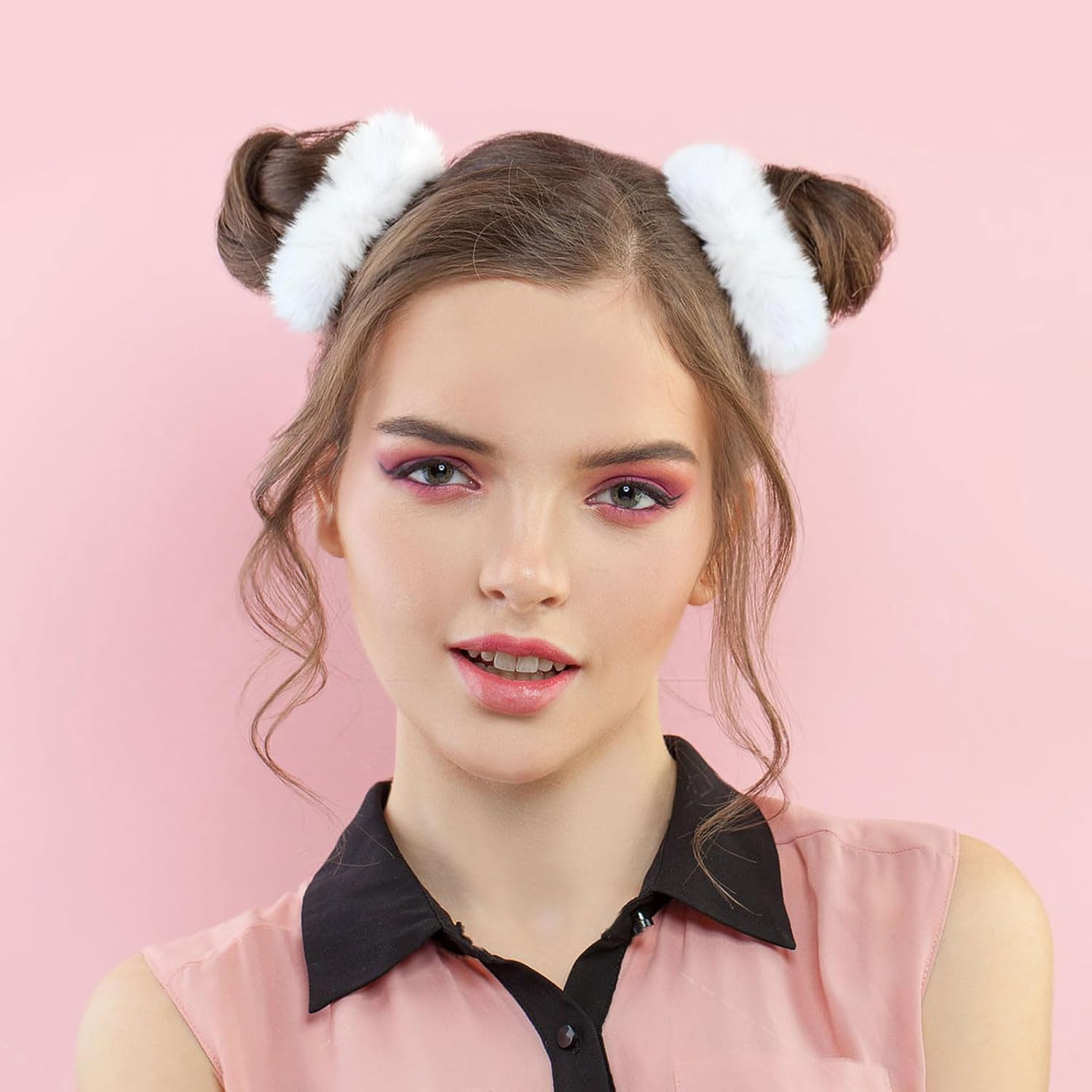 Plush Scrunchie Hair Scrunchie, 2 Pieces Plush Hair Bands, Women'S Pom Pom Headbands, Fluffy Hair Bobbles for Women and Girls image number 2