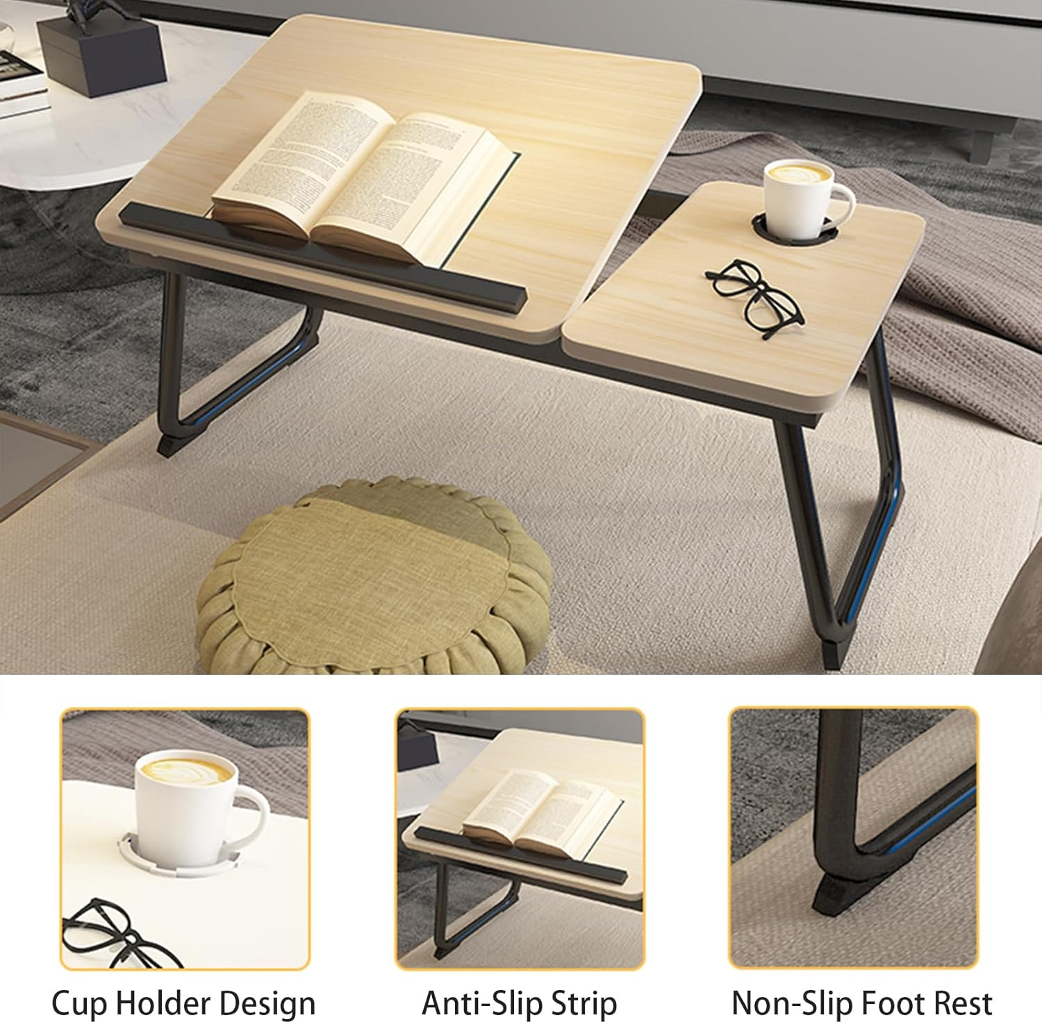 Laptop Desk for Bed, Adjustable Laptop Stand with 5 Adjustable Angles, Portable Lap Tray Table with Cup Holder, Laptop Bed Desk Tray for Eating Working Reading (Yellow) image number 4