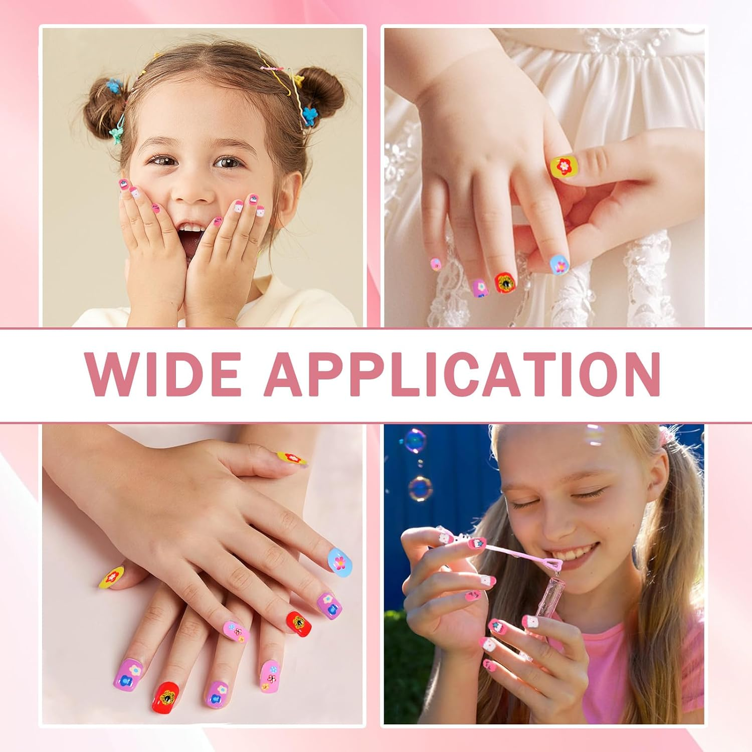 120Pcs Press on Nails for Girls, Full Cover Fake Nail Tips Kit Pre Glue Short Stick on Nails for Children Little Girls Nail Art Decoration (A Pattern) - C Kit image number 3