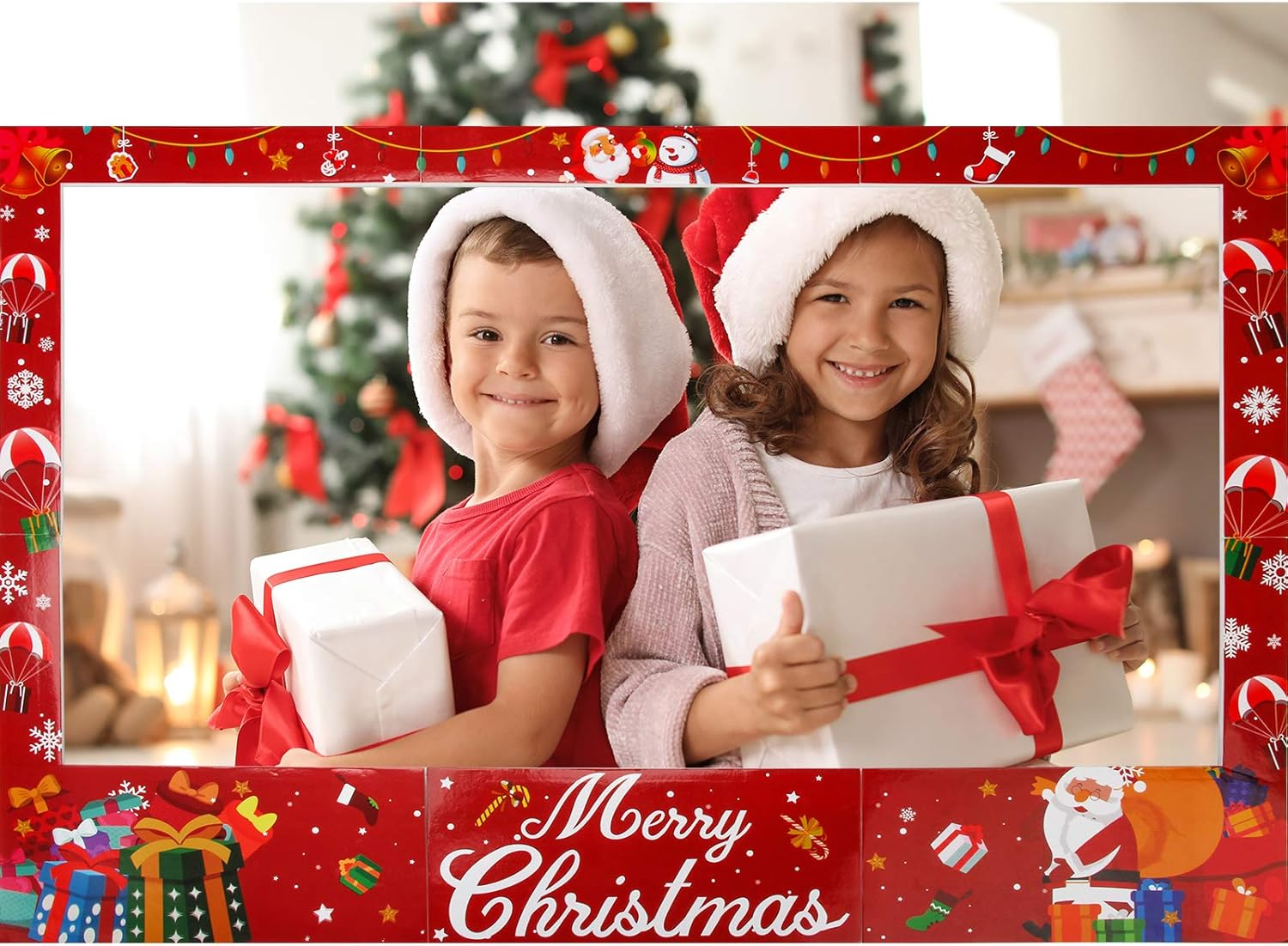Ahier Christmas Photo Booth Frame, Christmas Photo Booth Props Frame, Selfie Picture Frame Backdrop Event Xmas Holiday Winter New Year Party Supplies Decorations image number 1