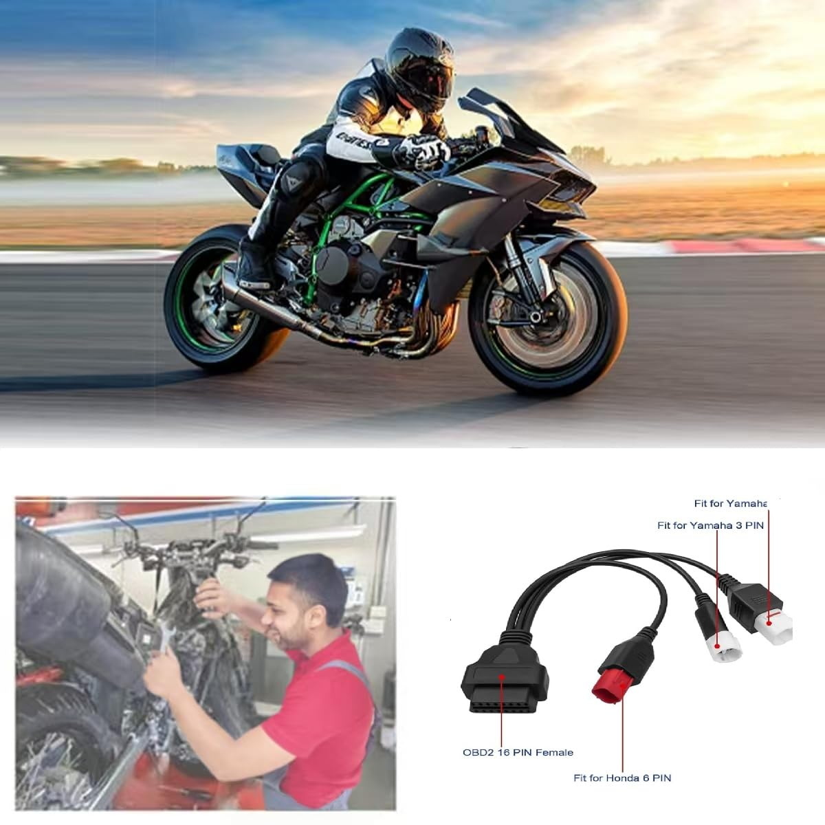 3Pin 4 Pin 6Pin Motor Obd2 Cable 3Pin 4Pin 6Pin to 16Pin Euro5 OBD Motorbike 3 in 1 Obdii Diagnostic Adapter Scanner Connector Cable for Yamaha Motorcycle Kline for Honda CRF K-T-M X- MAX T Racer
