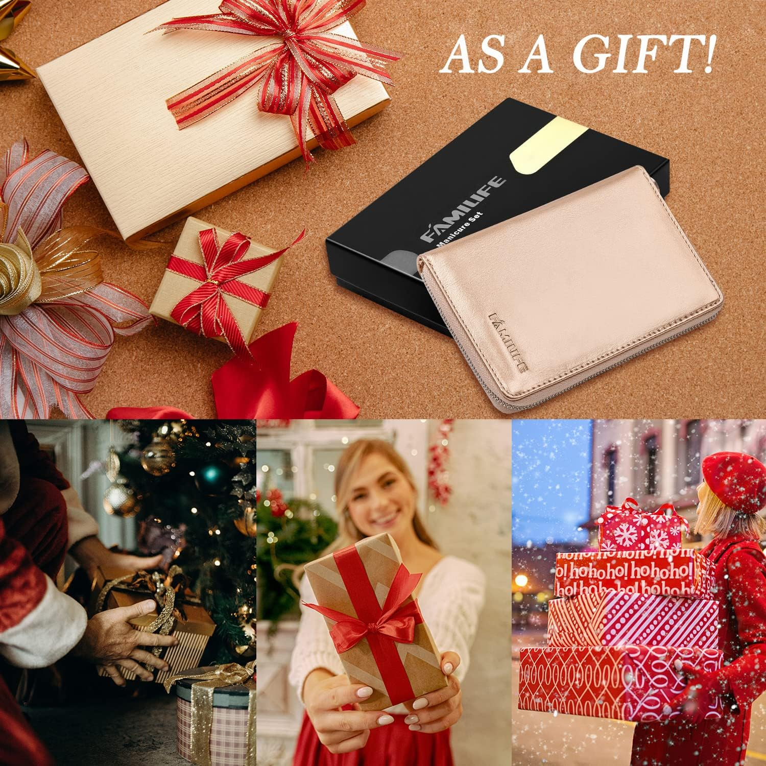 Manicure Set, FAMILIFE Professional Manicure Kit Nail Clippers Set 11 in 1 Stainless Steel Pedicure Tools Kit Grooming Kit with Portable Brown Leather Travel Case for Men (Gold) - Brown-1 image number 6