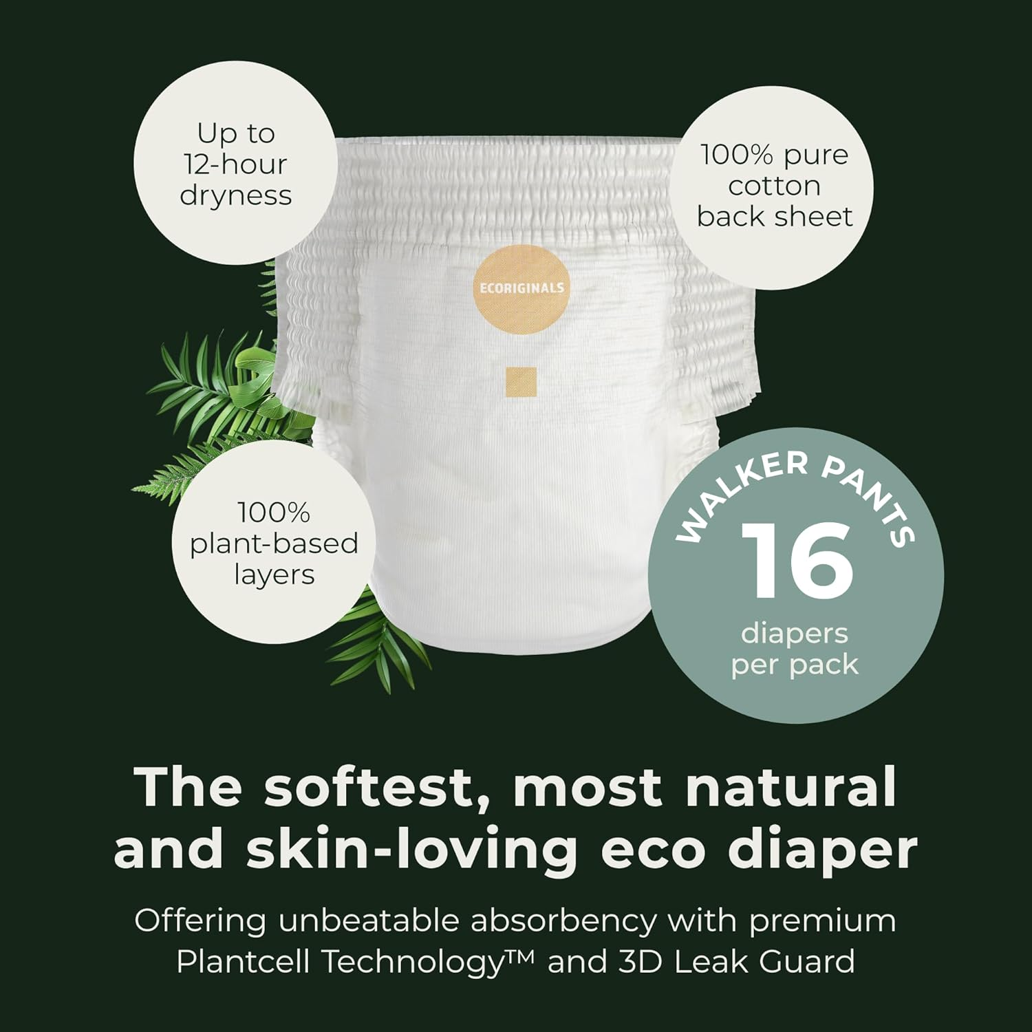 Ecoriginals - 96 Eco Walker Pull up - Nappy Pants Size 5 with 100% Plant-Based Layers, Disposable Pull Ups & Hypoallergenic Baby Essentials for Toddlers - Secure Fit Nappies (12-18Kg), 16X6 Packs image number 6