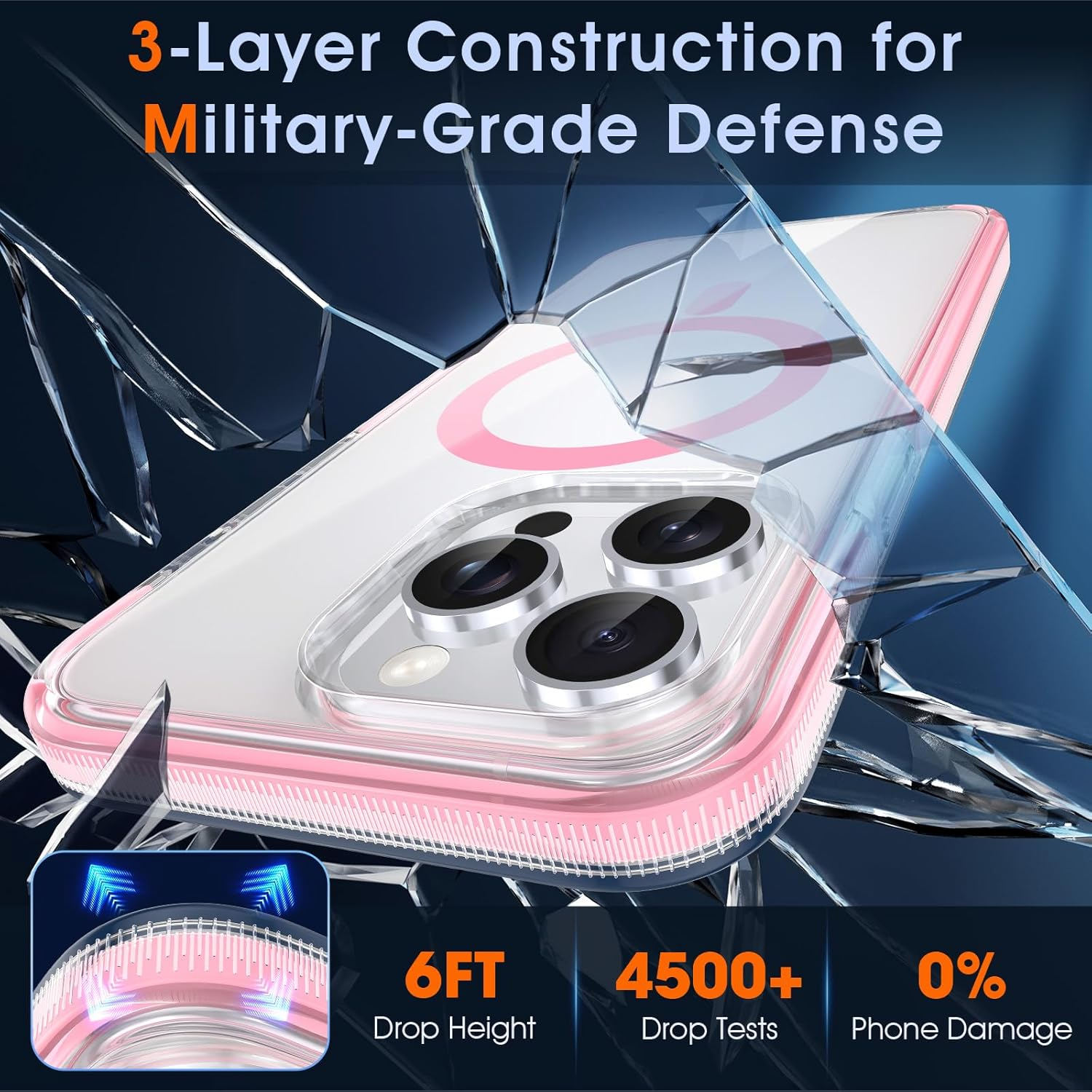 MILPROX Compatible with Iphone 15 Pro Max Case - Compatible with Magsafe - Magnetic Clear Trasparent Design - Non-Yellowing Anti-Slip - Shockproof Bumper Phone Cover - Pink