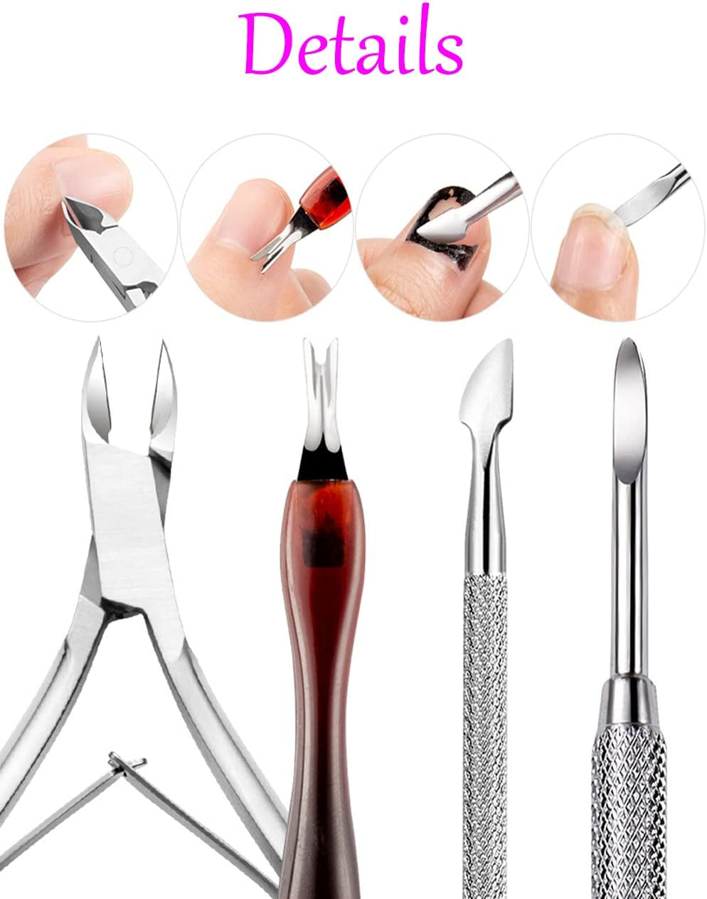 4 PCS Nail Polish Remover Tools Kit with Nail Clips Nail Files Cuticle Pusher and Cutter Set, Professional Nail Polish Removal Accessories, Stainless Steel Cuticle Remover Tools, Nail Artist Tools