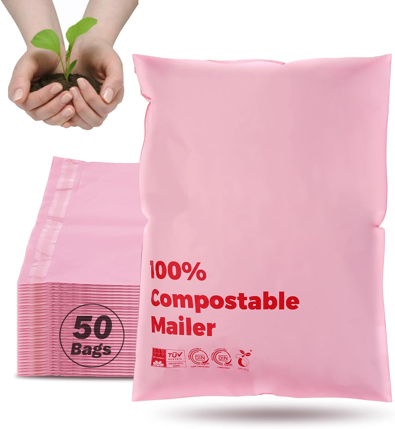JENCENBIO Compostable Mailers Bags 15X28 Cm with Self-Sealing Strip Eco Friendly Shipping Bags Envelopes for Clothing Shoes Packaging 50 Pack Pink image number 4