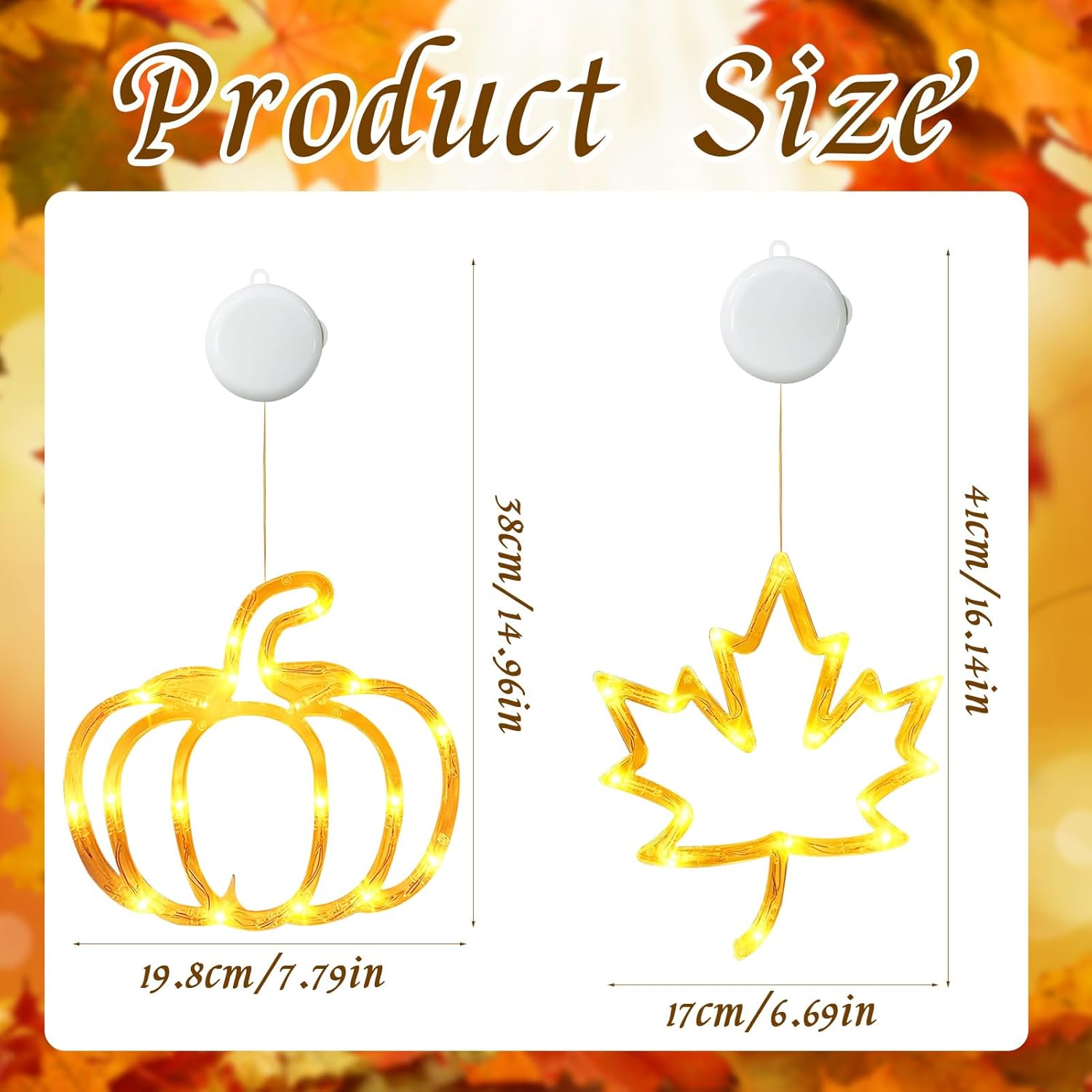 Taimeimao Autumn Decoration Light with Suction Cup, Waterproof Autumn Decorative Window Lights, Pumpkin Maple Leaf Window Decoration Lights, Autumn Fairy Lights with Suction Cup for Autumn Halloween image number 2