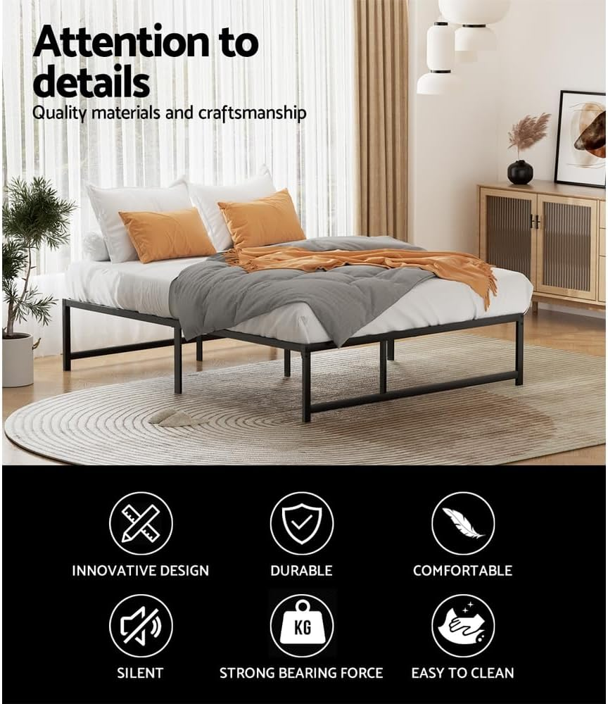 Artiss Queen Metal Bed Frame with Headboard(Base Only), Metal Platform Bed with Easy Assembly, 300Kg Capacity Heavy-Duty Metal Slats with under Bed Storage for Master Bedroom/Guest Room, Black image number 5
