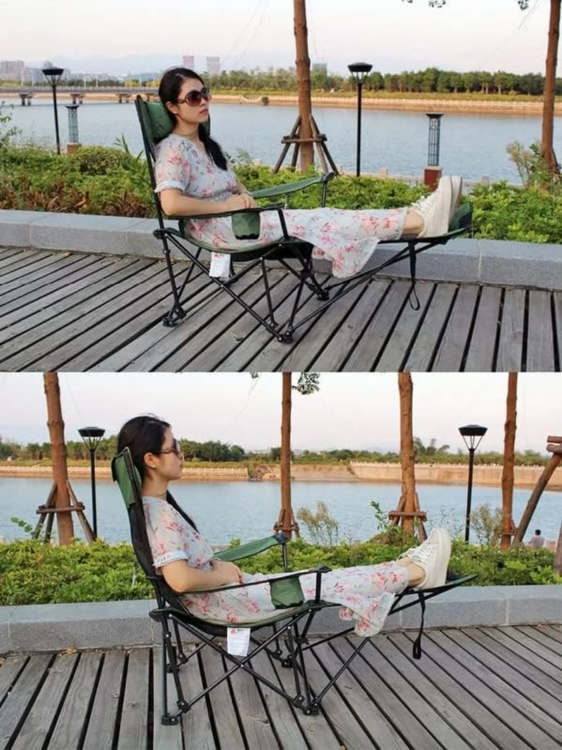 Camping Lounge Chair with Cup Holder Pocket Footrest Picnic Garden Fishing image number 4