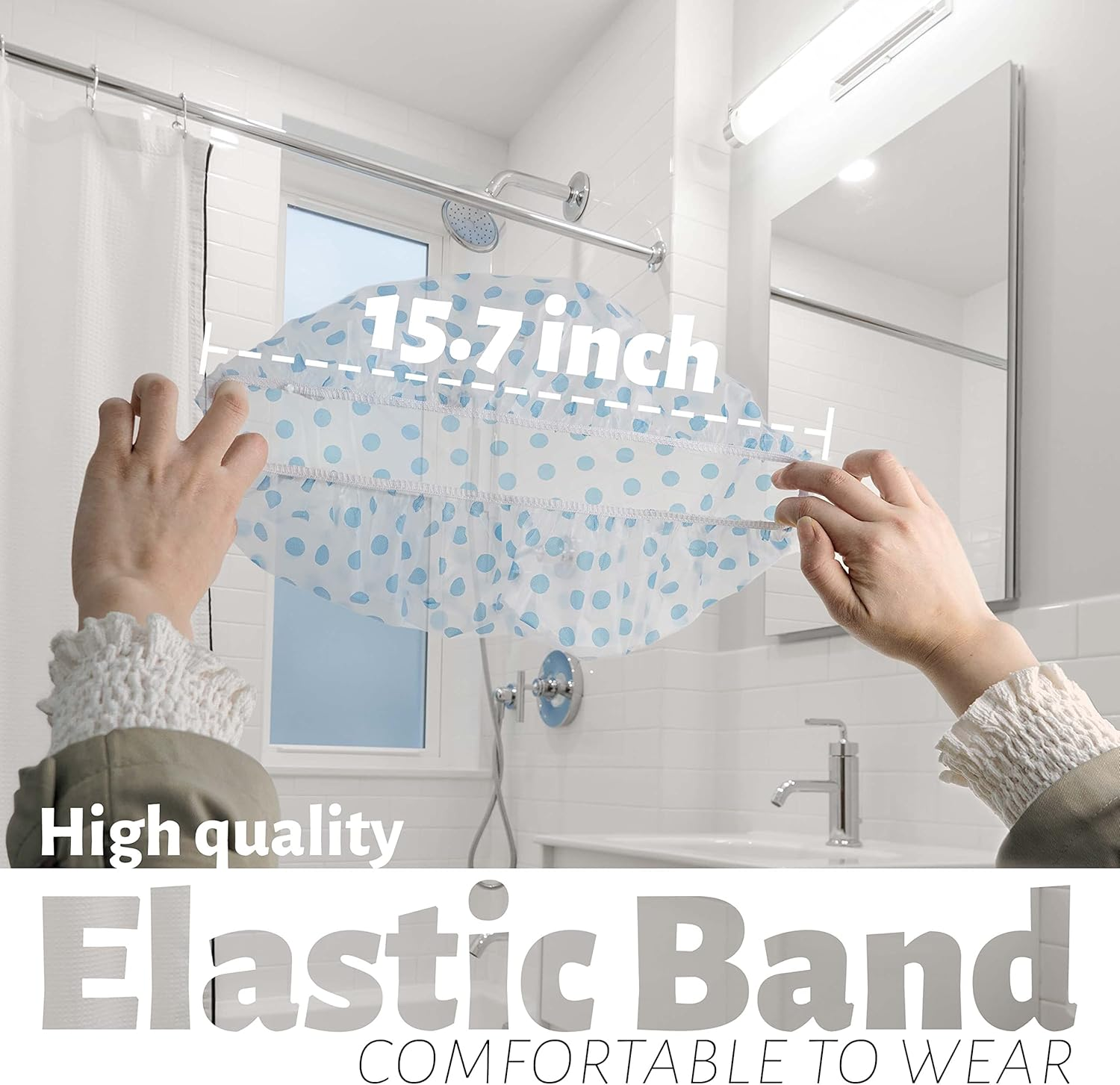 Shower Cap, 12 Pcs Plastic Shower Caps, Shower Caps for Women Reusable Waterproof, Elastic Band Flower Printed Hair Cap for Shower Spa Salon image number 3