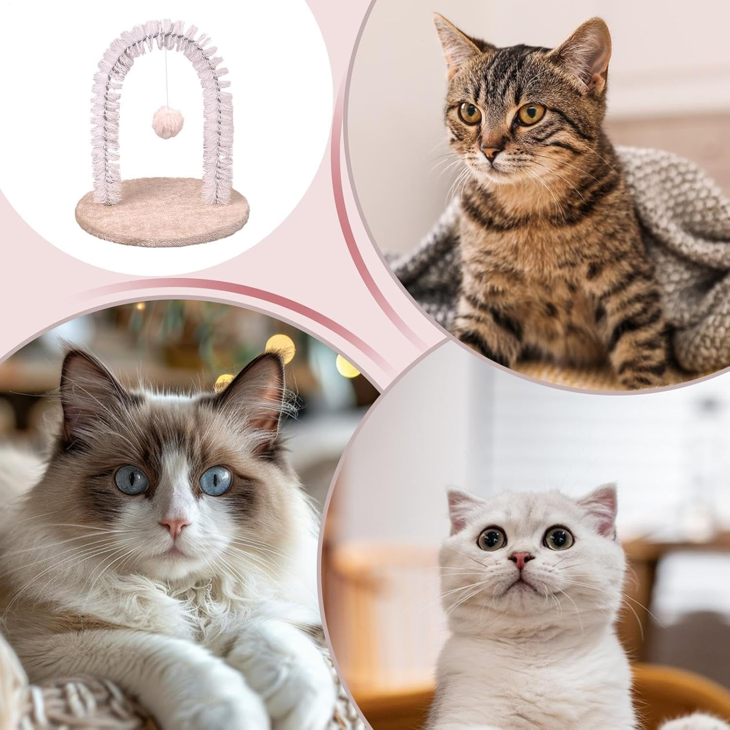 Cat Scratcher - Back Scratcher Cat Grooming Massage Brush,Grooming Rubbing Post Scratching Pad Massage Brush Hair Remover Pet Toys for Head Back Kitten - Cream Colored image number 5