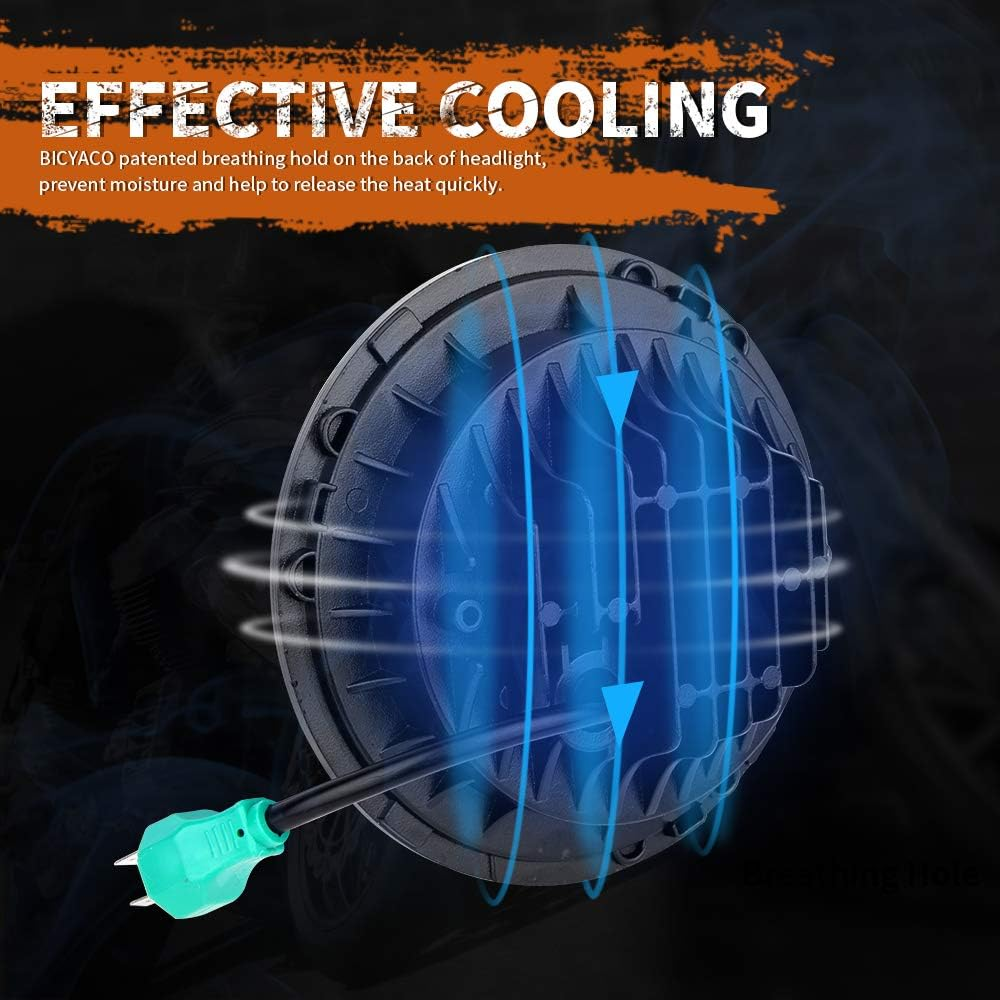 BICYACO DOT 7 Inch Motorcycle LED Headlight Headlamp Compatible with Harley Davidson Electra Glide Street Glide Fat Boy Road King Heritage Softail Switchback Black - Silver image number 4