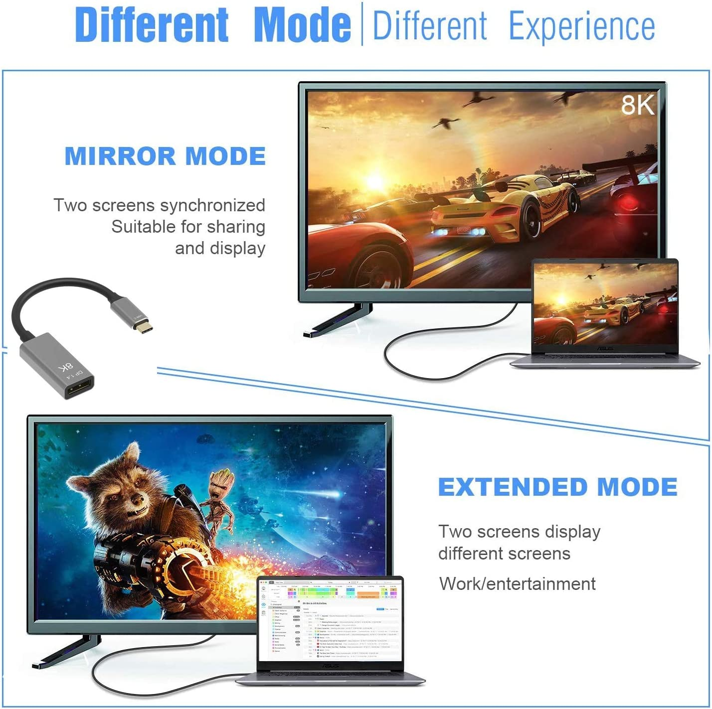 YIWENTEC USB C to Displayport 1.4 8K Cable 8K@60Hz 4K@144Hz Male to Female Converter Thunderbolt 3 to Displayport Adapter (8K) image number 1