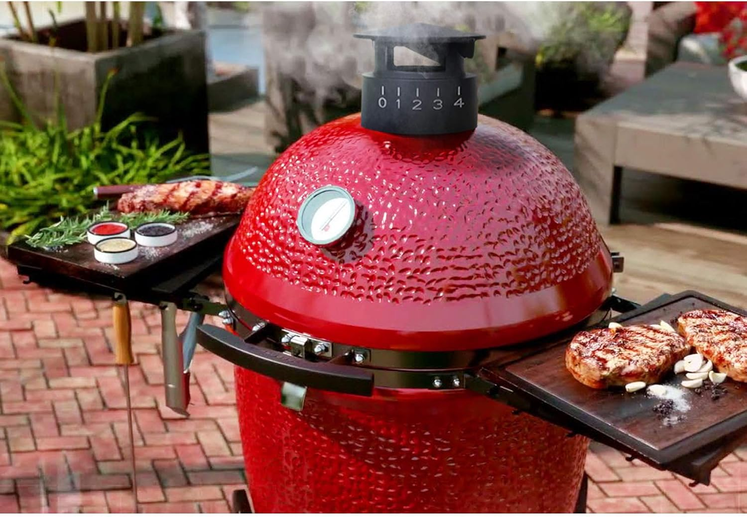 Umbrella Cast Iron Cap for Kamado Joe Classic & Big Joe Series - Replacement Dual Function Metal Chimney Top Parts