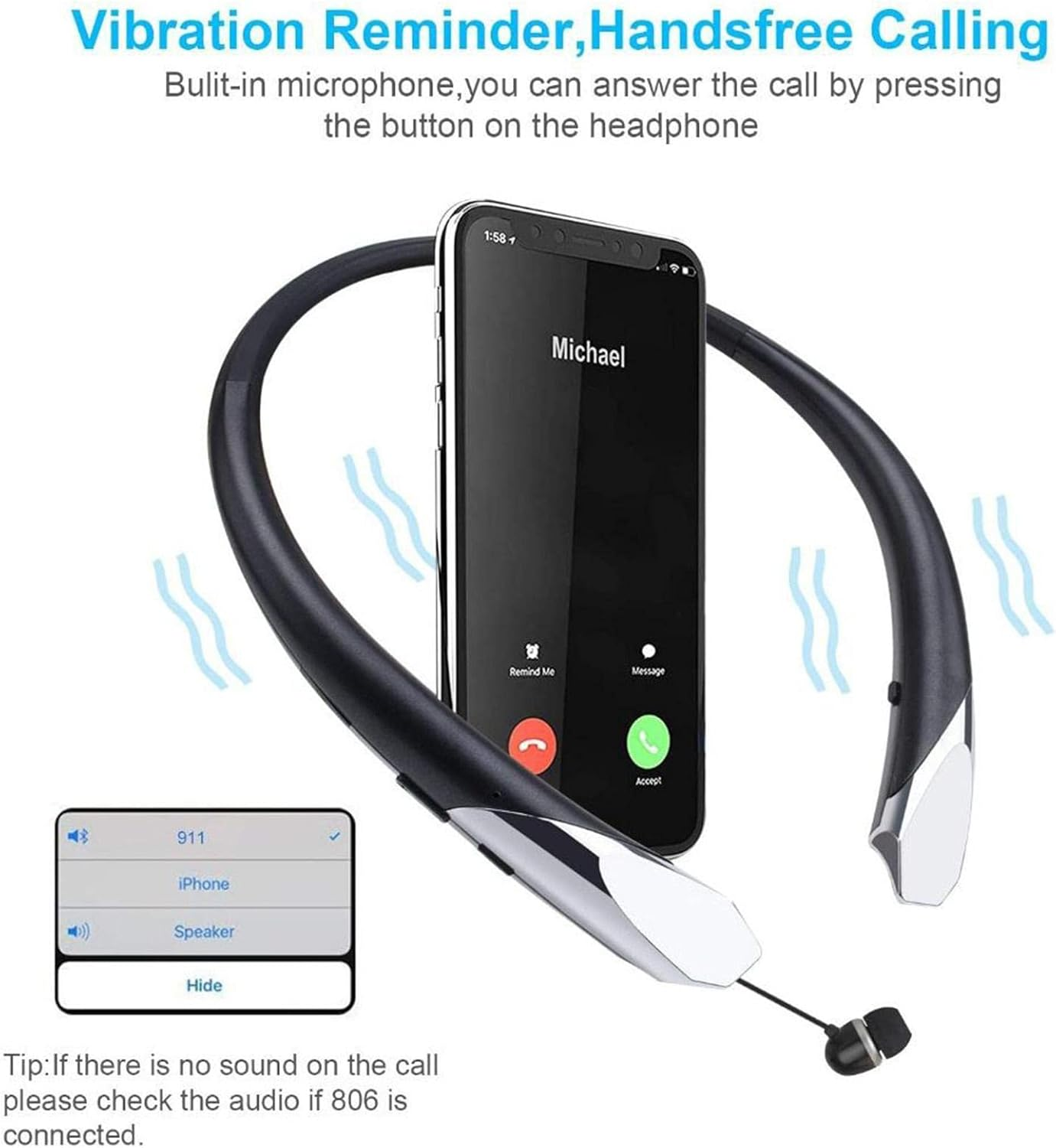 Wireless Headphones Headsets Earphone Neckband Headsets W/Mic Sports