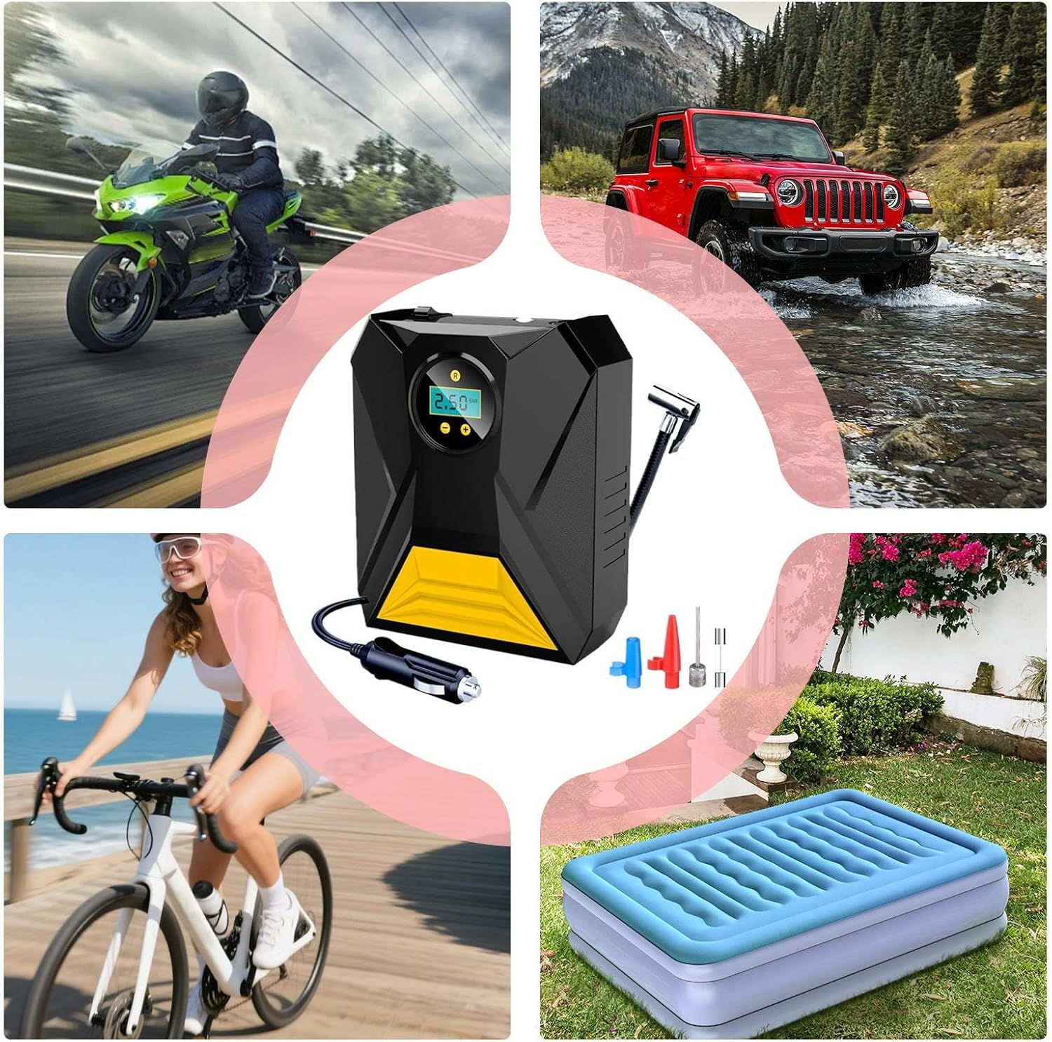 Portable Air Compressor - Portable Tire Inflator for Car,12V Electric Cordless Tyre Pressure Digital Display for Bike Balls Wheel Truck Bicycle Motorcycle Automotive image number 1