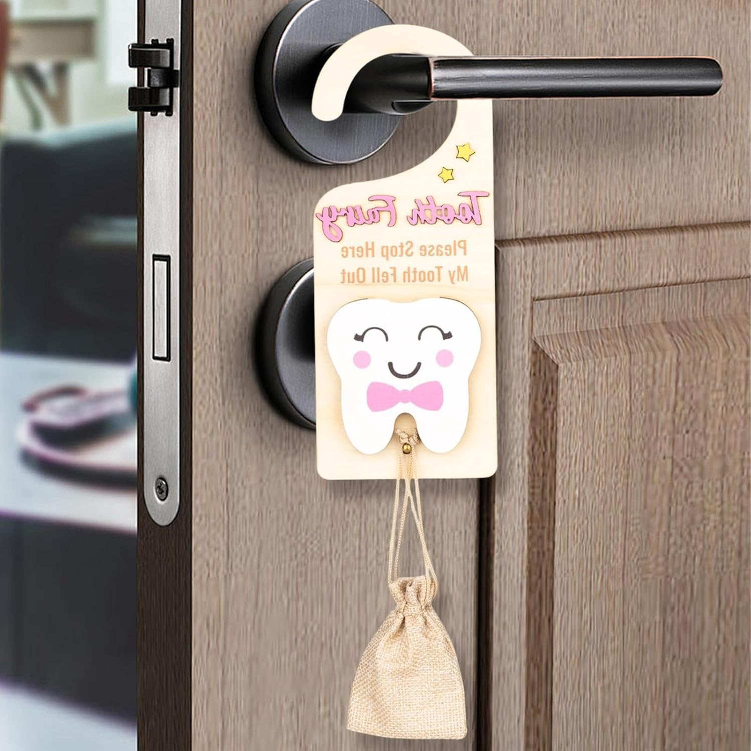 Tooth Fairy Hanger | Tooth Fairy Box with Money Slot | Wooden Keepsake Box with Pouch, Cute Souvenir for Boys Girls Kids Home Decoration - Blue image number 3