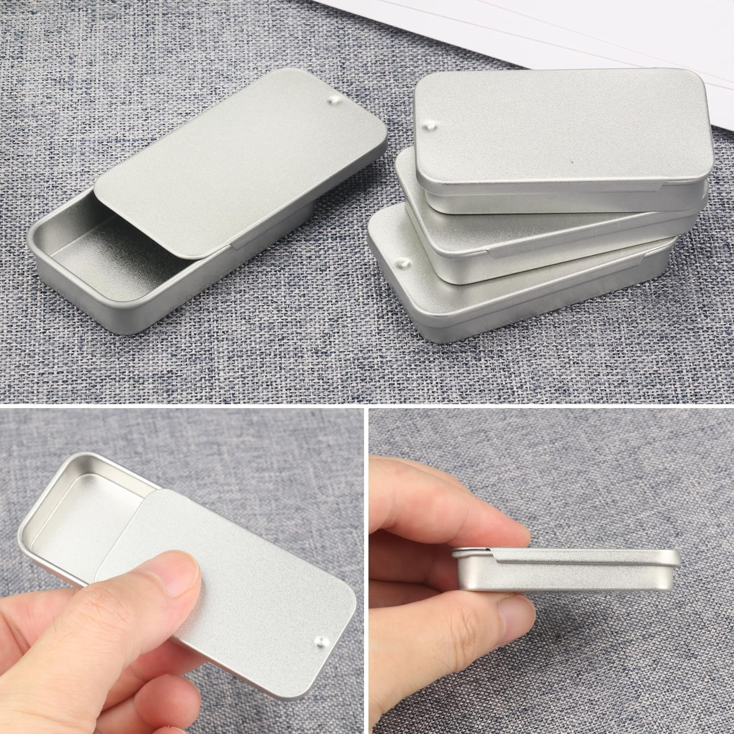 20Pcs Mini Portable Slide Top Small Tin Containers,2.36" X 1.34" X 0.39"Metal Tins Box Empty Storage Organizer Tins with Lids for Lip Balm Candies Candles (&lrm;Silver) image number 1