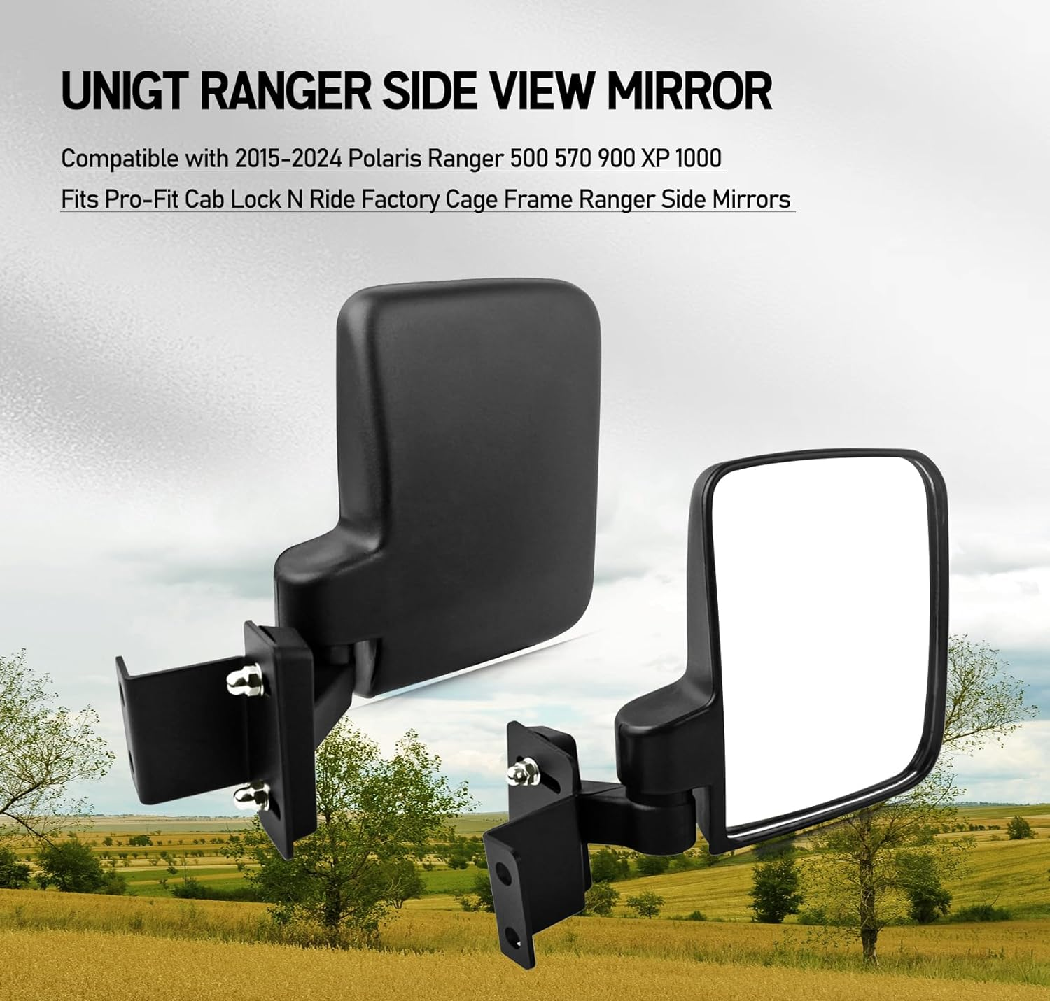 Ranger Side View Mirror Compatible with 2015-2024 Polaris Ranger 500 570 900 Fits Pro-Fit Cab Lock N Ride Factory Cage Frame Ranger Side Mirrors by UNIGT (NOT for round ROLL BARS) image number 4