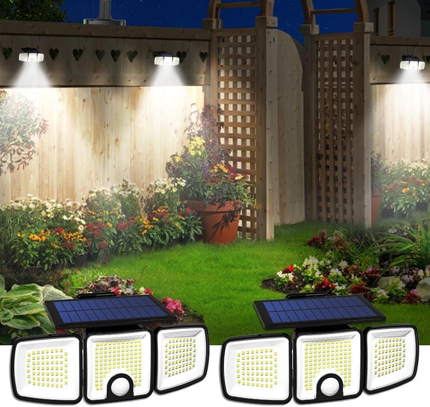 LUCISPIRA Quick Charge Solar Lights Outdoor，223 Leds with Motion Sensor, 3 Adjustable Head，Security Lights with Solar Power