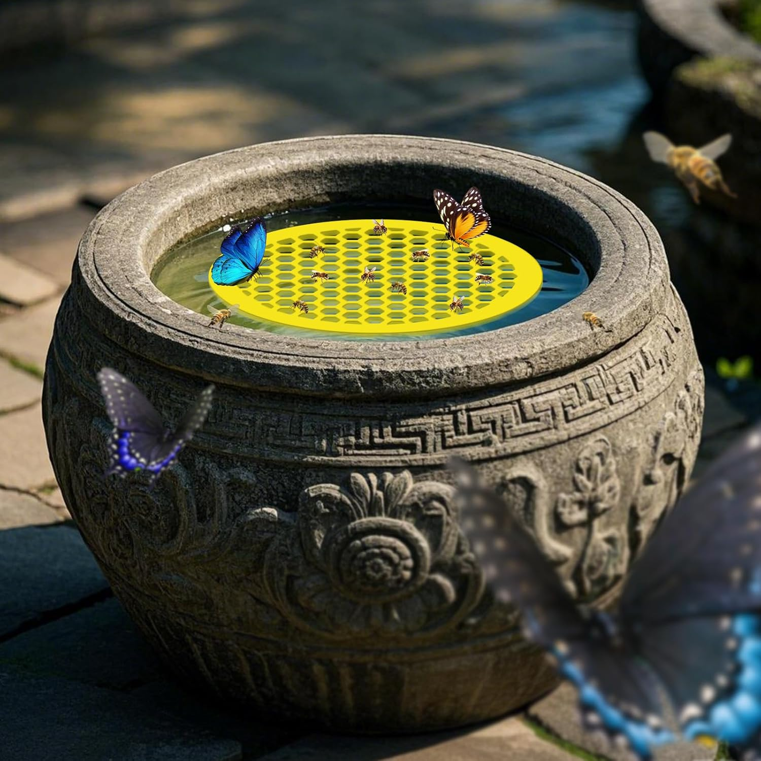 WELANE Bee Drinking Station, Yellow Floating Bee Island for Bathing, Feeding, Outdoor Garden Decor (20Cm/7.87In) image number 4