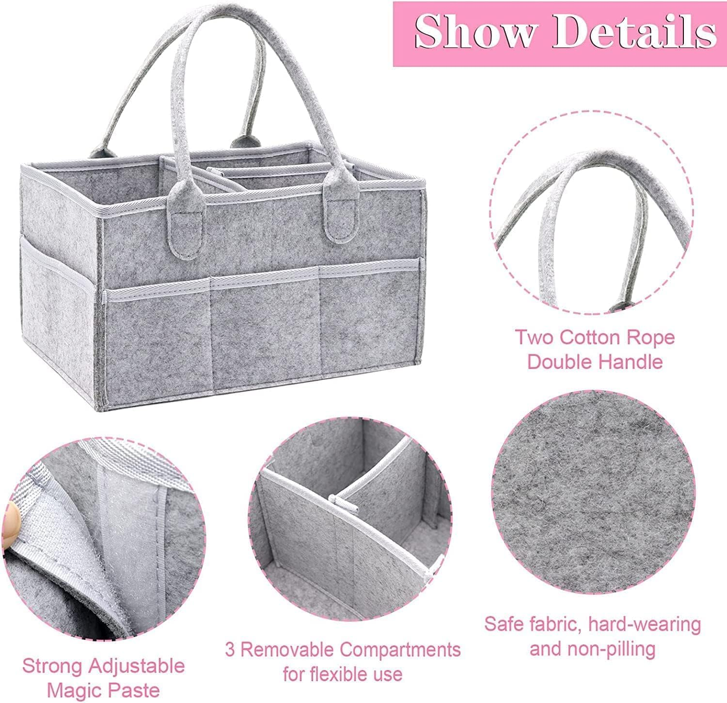 Peacafulife Baby Nappy Caddy Organiser, Multifunctional Upgrade Felt Newborn Baby Diaper Caddy Nursery Portable Storage Wipes Bag Detachable Paste Dividers Nappy image number 1