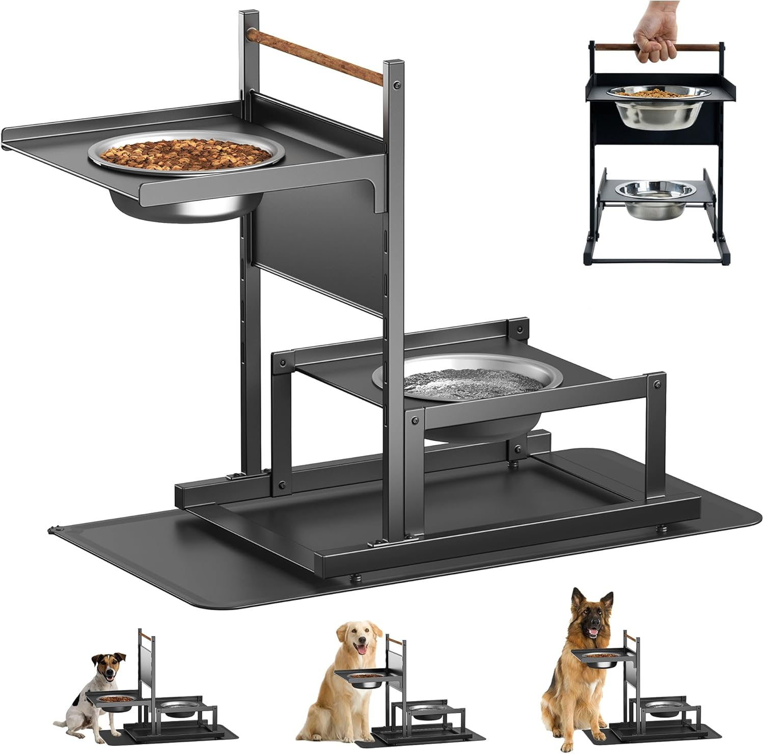 6 Height Adjustable Raised Dog Bowl Stand, Metal Elevated Dog Bowls for Medium Dogs with Independent Dog Feeding Mat, Dog Food Stands, Dog Feeder Station for Medium Small Dog (Black) image number 6