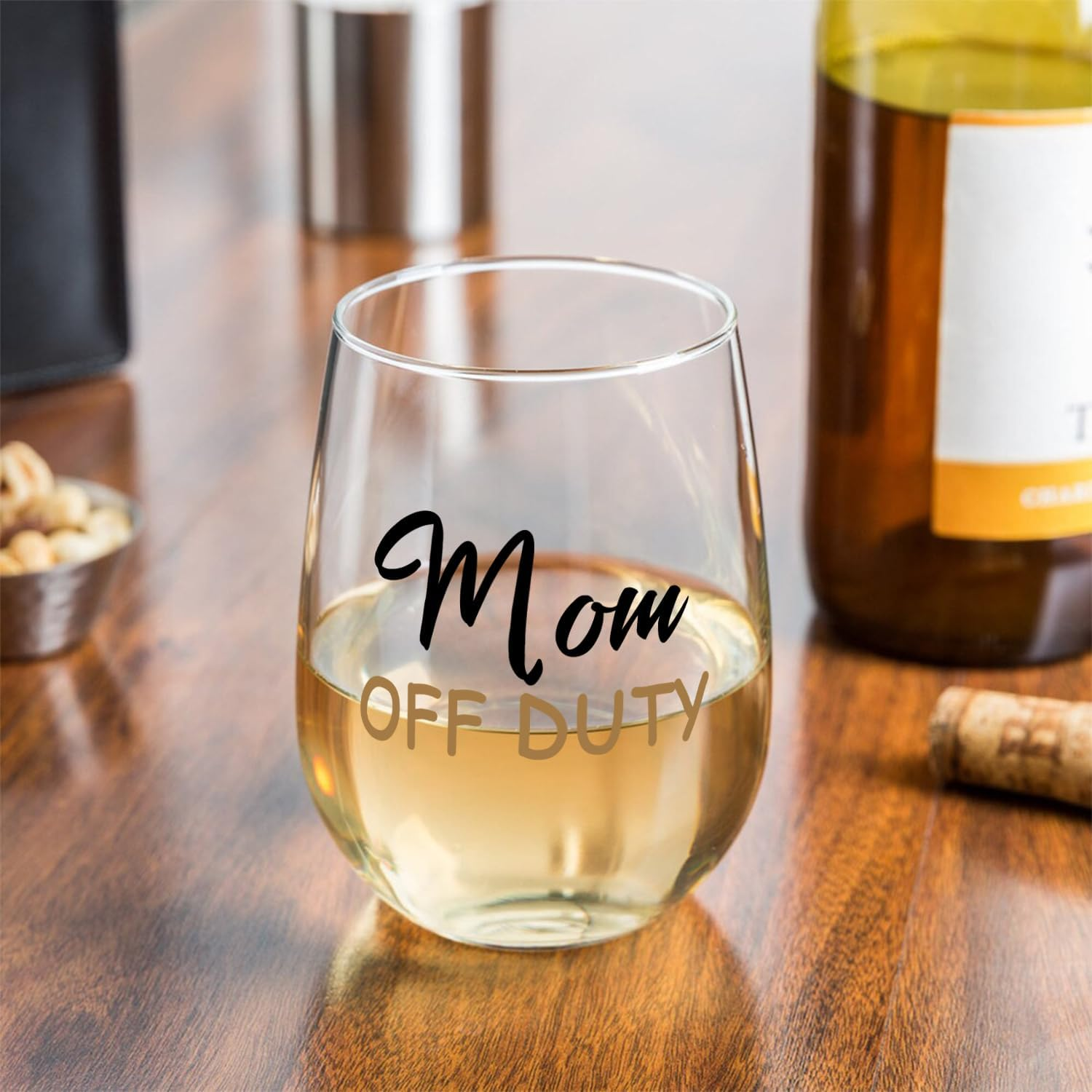 Fatbaby Mom Gifts Wine Glass,Funny Mother&rsquo;S Day Christmas Birthday Gifts for New Mom off Duty Stemless Wine Glass 15 OZ
