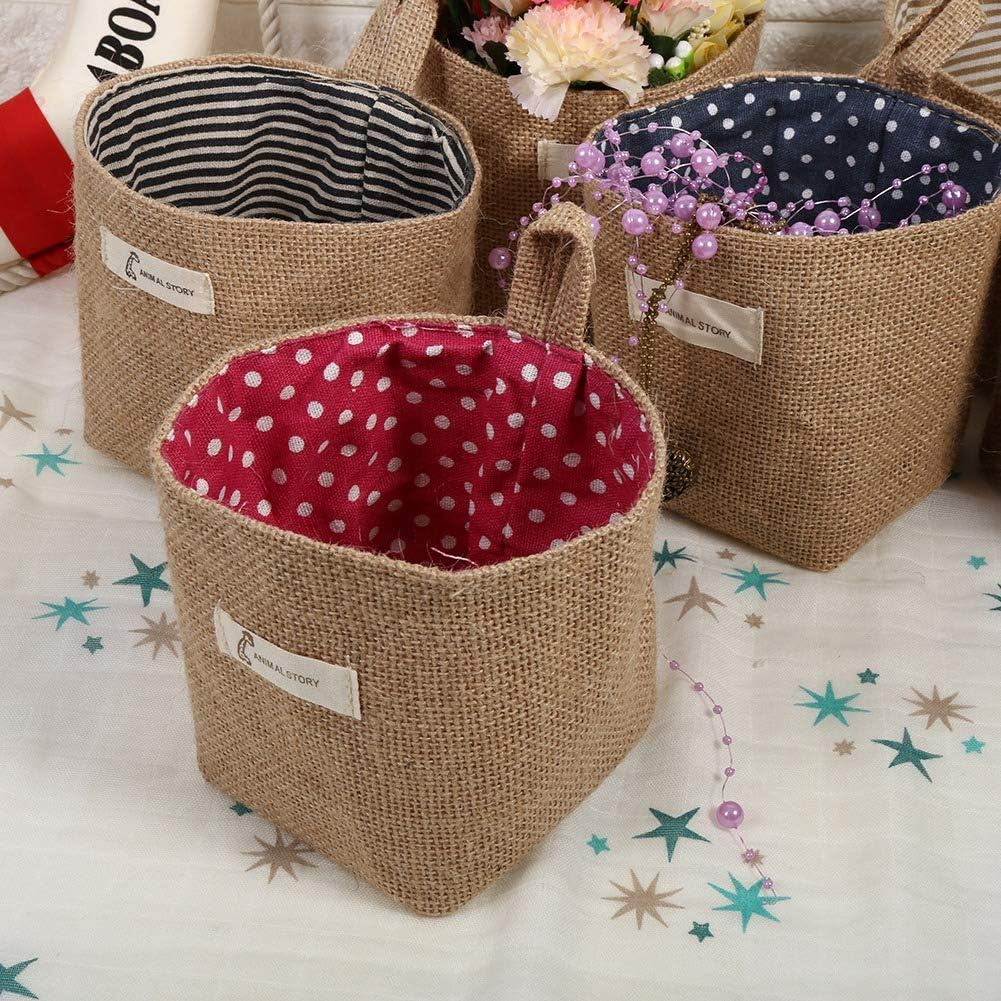 Cotton Linen Storage Bag, Clothes Bag Hanging Cotton Linen Basket Home Gadgets Storage Organizer Folding Basket Basket(Blue Dots) image number 6