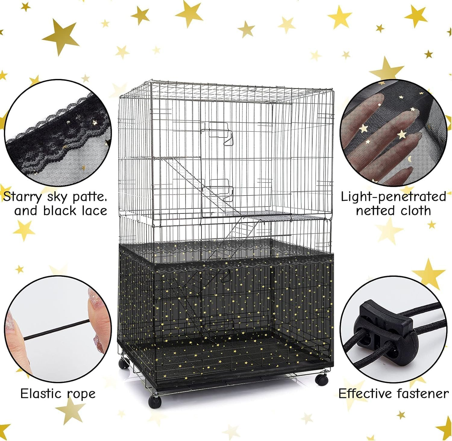 Limcryspp 2 Birdcage Covers, Adjustable Birdcage Catcher, Star Net Skirt Cover, Birdcage Nylon Net, Used for Square Cages of Parrots, Parakeets, and Macaws image number 1