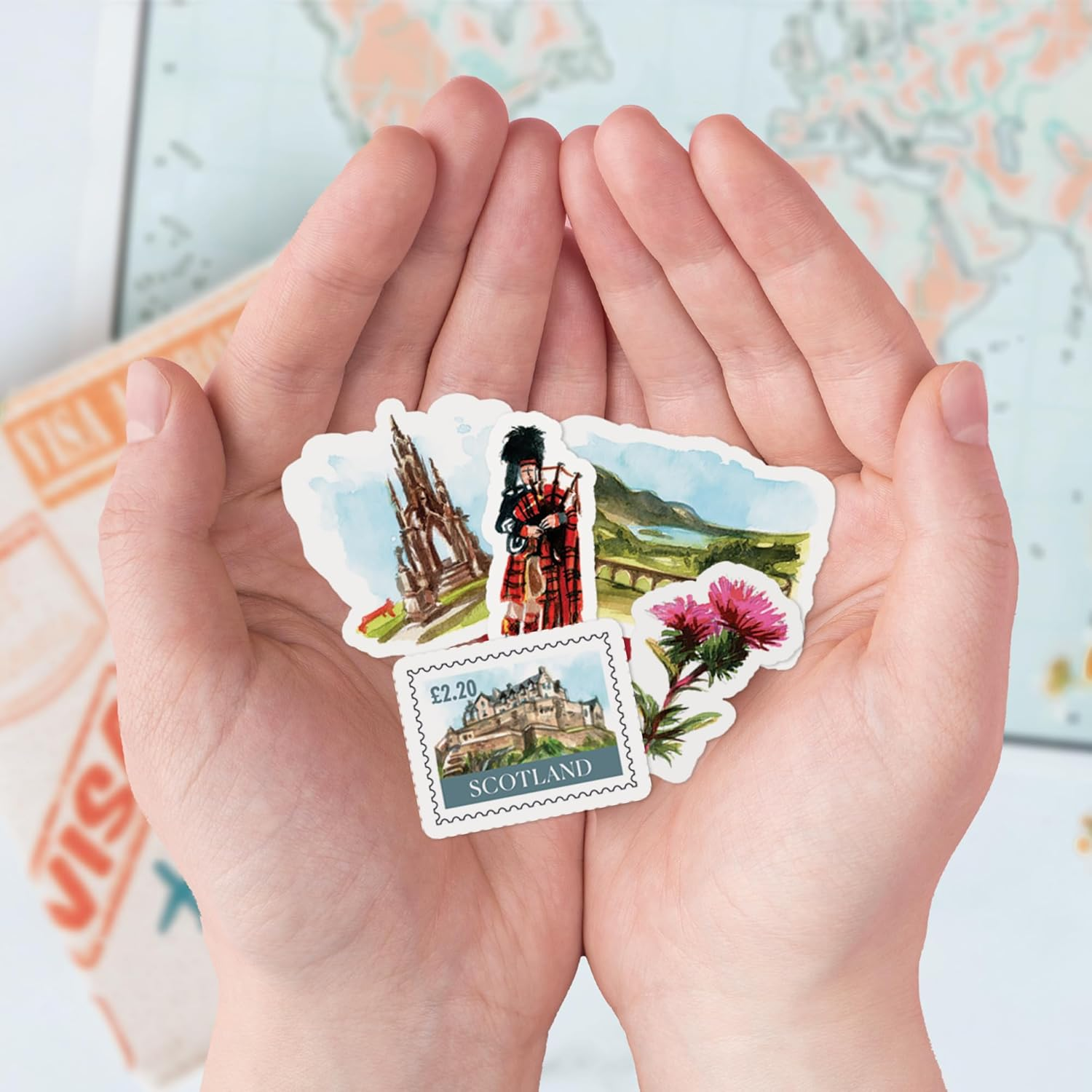 Navy Peony Spectacular Scotland Travel Stickers (31Pcs) - Watercolor, Waterproof, Scottish Themed Vacation Decals for Journals, Scrapbooks, Tumblers image number 2